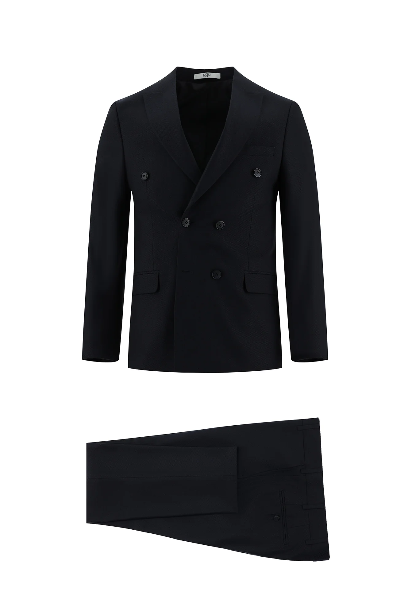 Koyu Lacivert 7 Drop Slim Fit Dar Kesim Kruvaze Takım Elbise