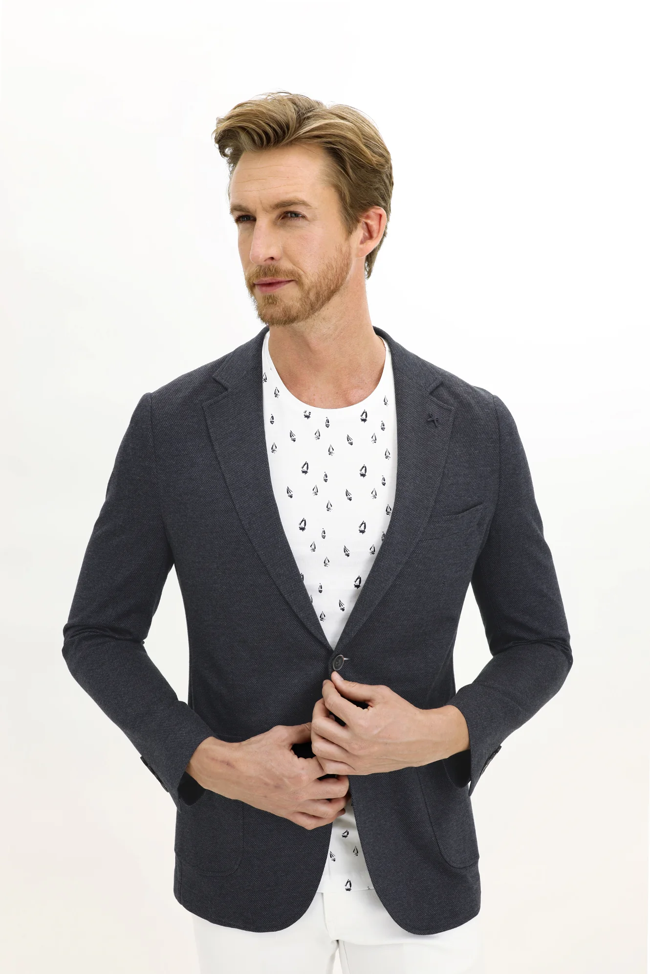 Koyu Lacivert 7 Drop Slim Fit Dar Kesim Kuşgözü Pamuk Ceket - Image 2