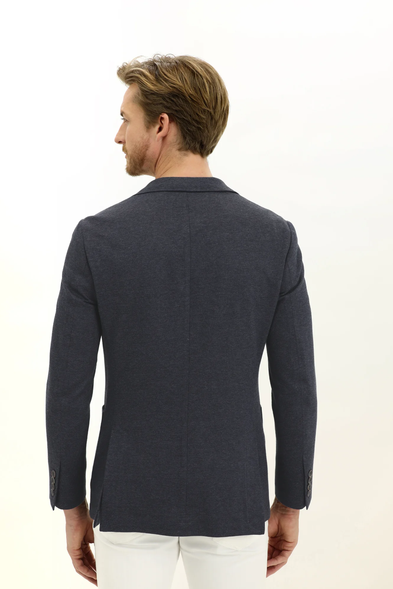Koyu Lacivert 7 Drop Slim Fit Dar Kesim Kuşgözü Pamuk Ceket - Image 4