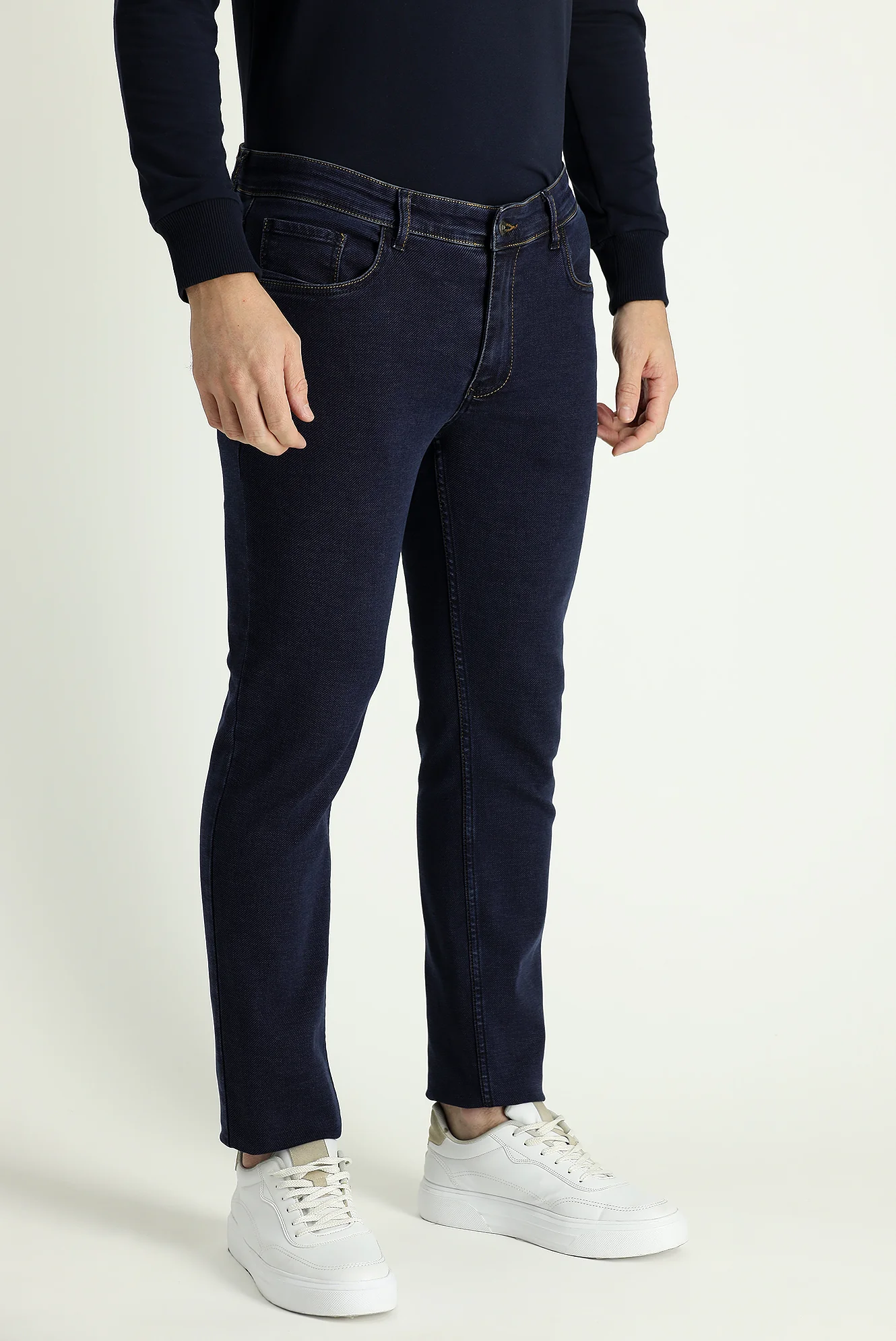 Koyu Lacivert Slim Fit Dar Kesim Likralı Denim Pantolon - Image 3