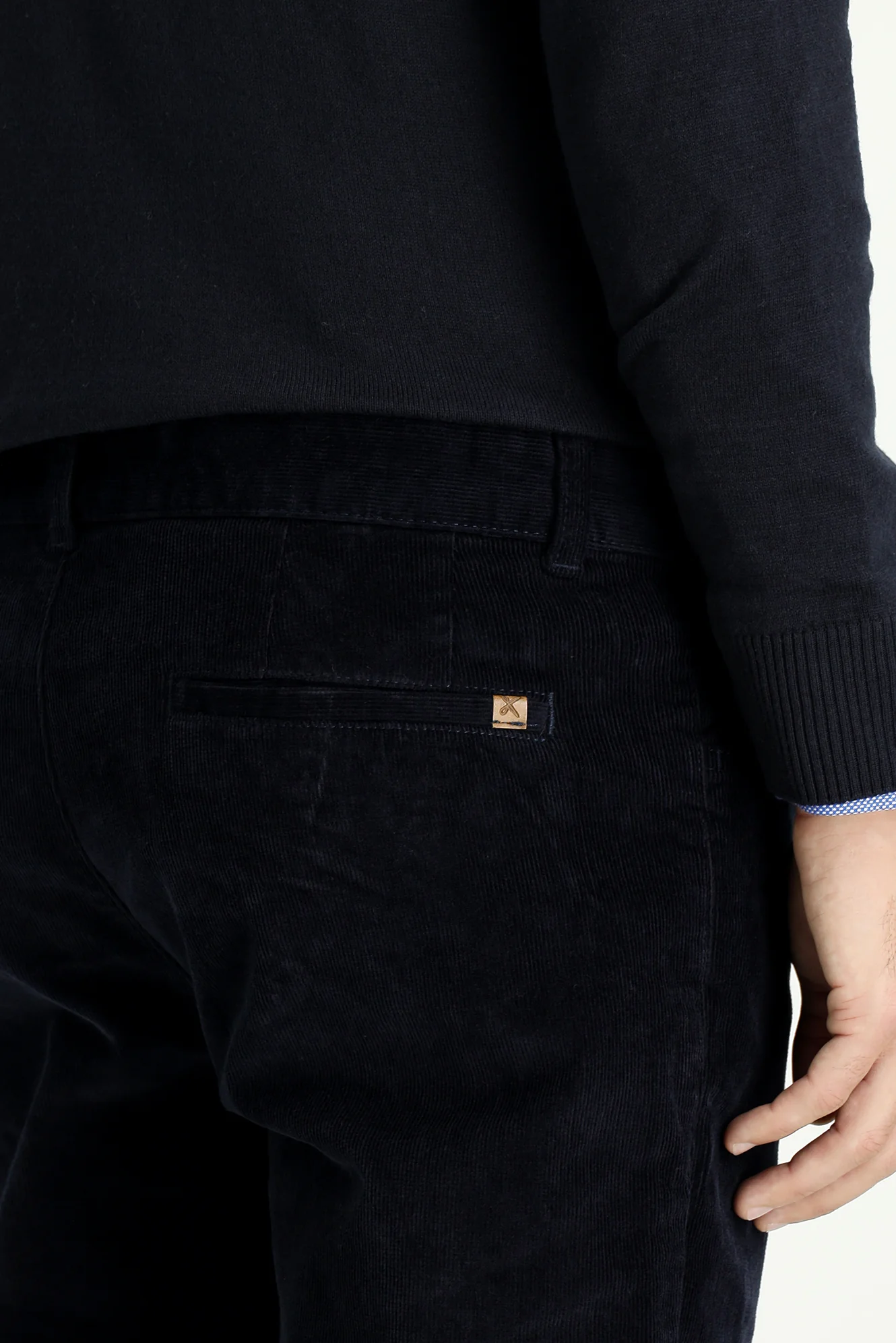 Koyu Lacivert Slim Fit Dar Kesim Likralı Kadife Pantolon - Image 6