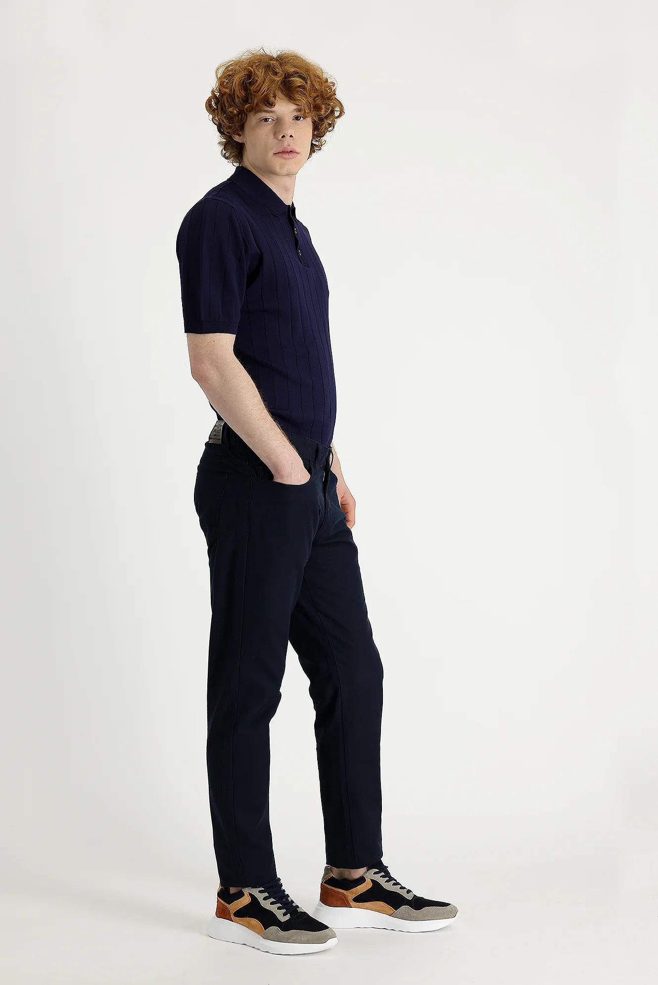 Koyu Lacivert Slim Fit Dar Kesim Likralı Kanvas / Chino Pantolon