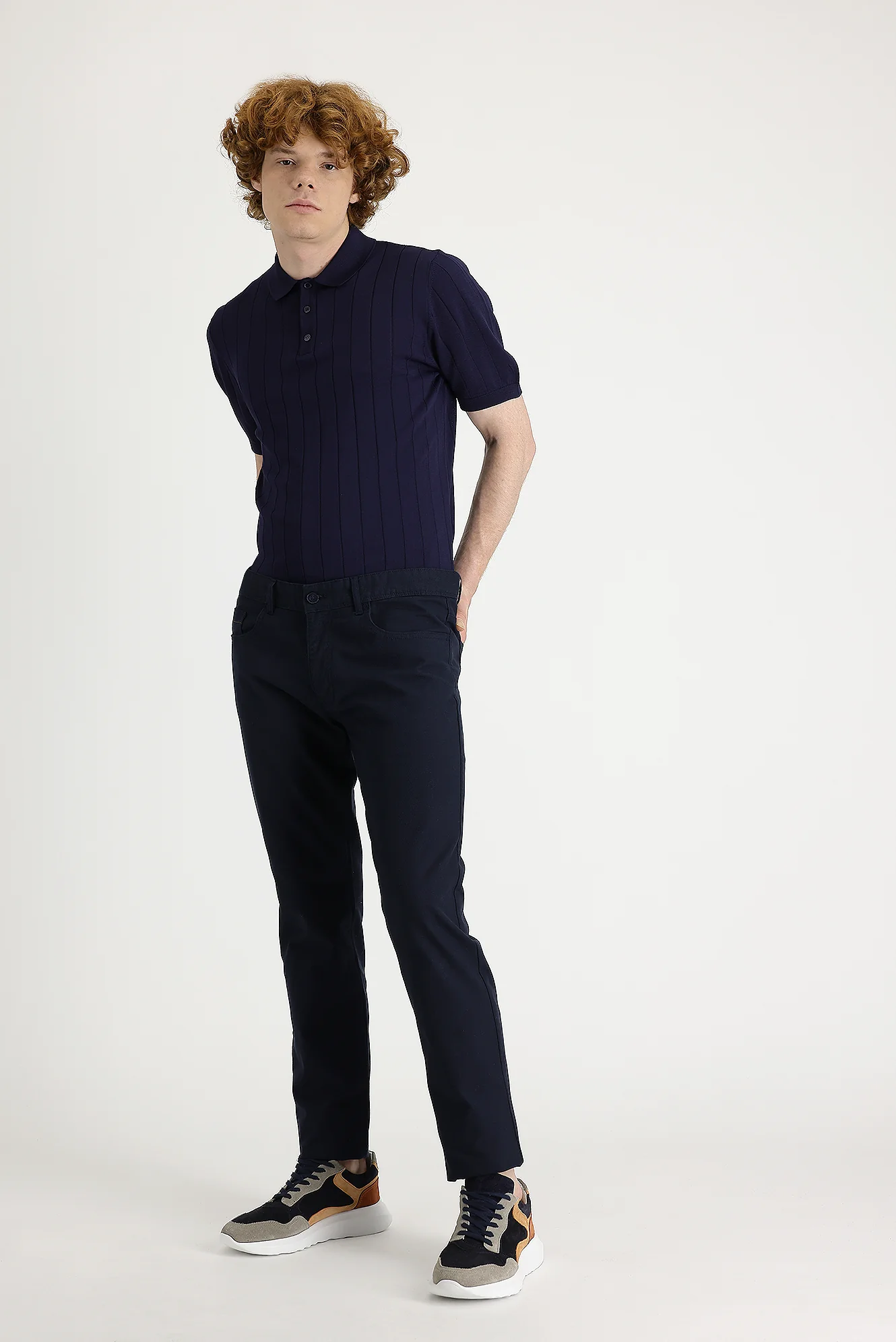 Koyu Lacivert Slim Fit Dar Kesim Likralı Kanvas / Chino Pantolon - Image 2