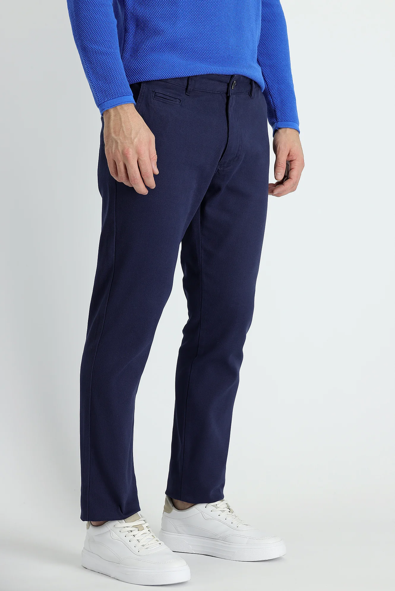 Koyu Lacivert Slim Fit Dar Kesim Likralı Kanvas / Chino Pantolon - Image 2