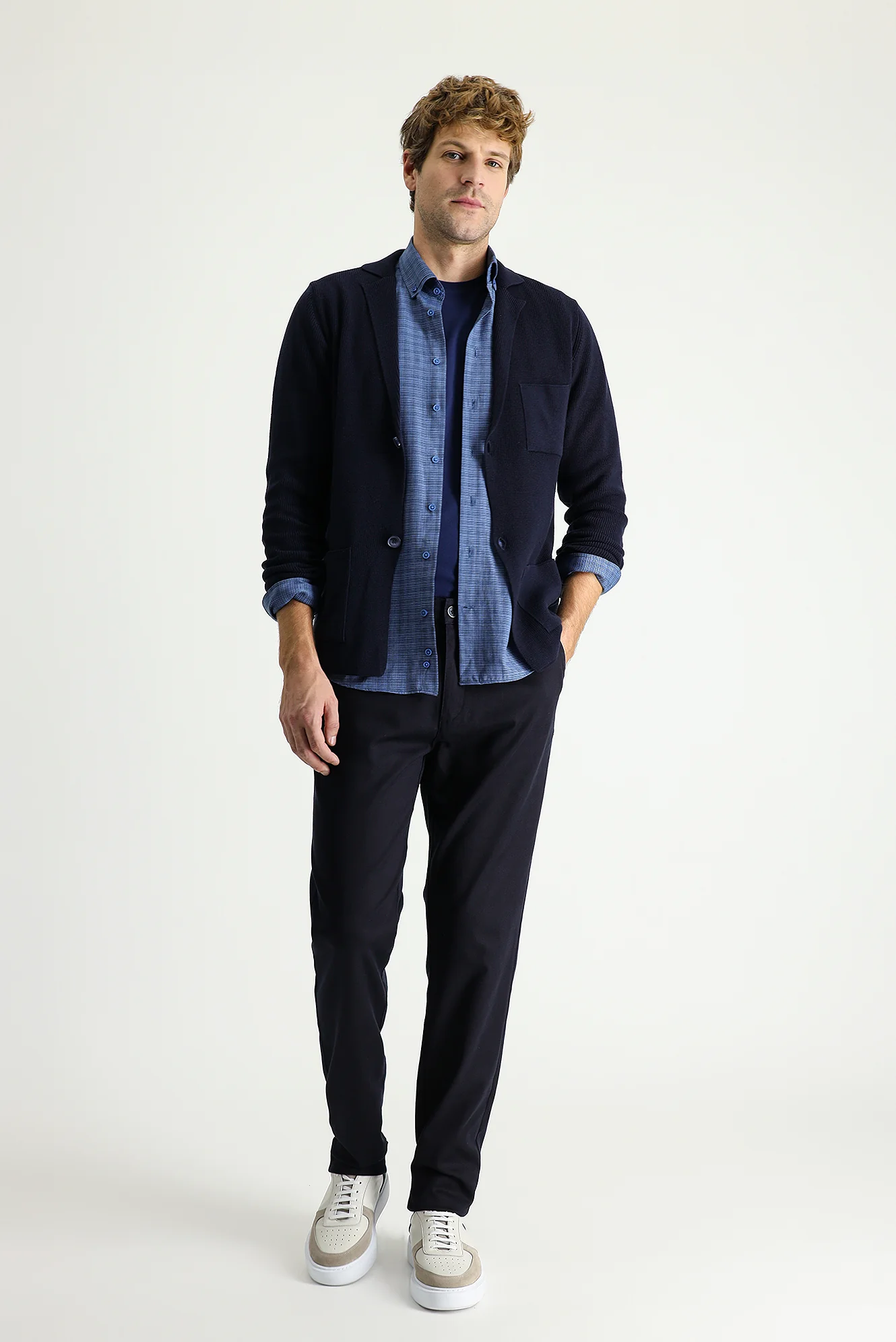 Koyu Lacivert Slim Fit Dar Kesim Likralı Kanvas / Chino Pantolon