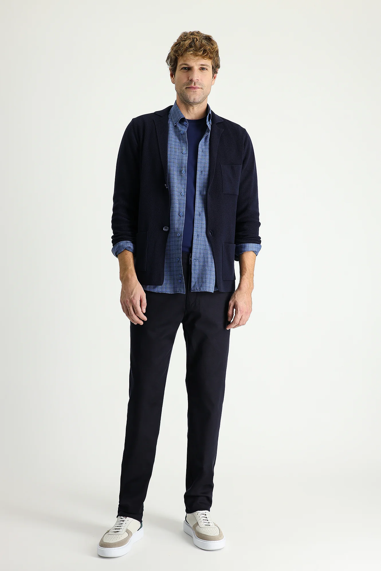 Koyu Lacivert Slim Fit Dar Kesim Likralı Kanvas / Chino Pantolon - Image 2