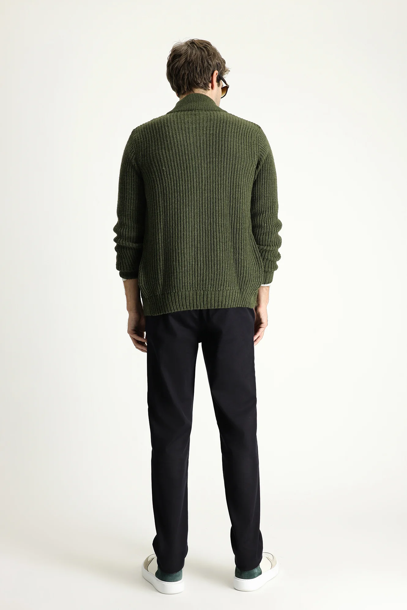 Koyu Lacivert Slim Fit Dar Kesim Likralı Kanvas / Chino Pantolon - Image 4