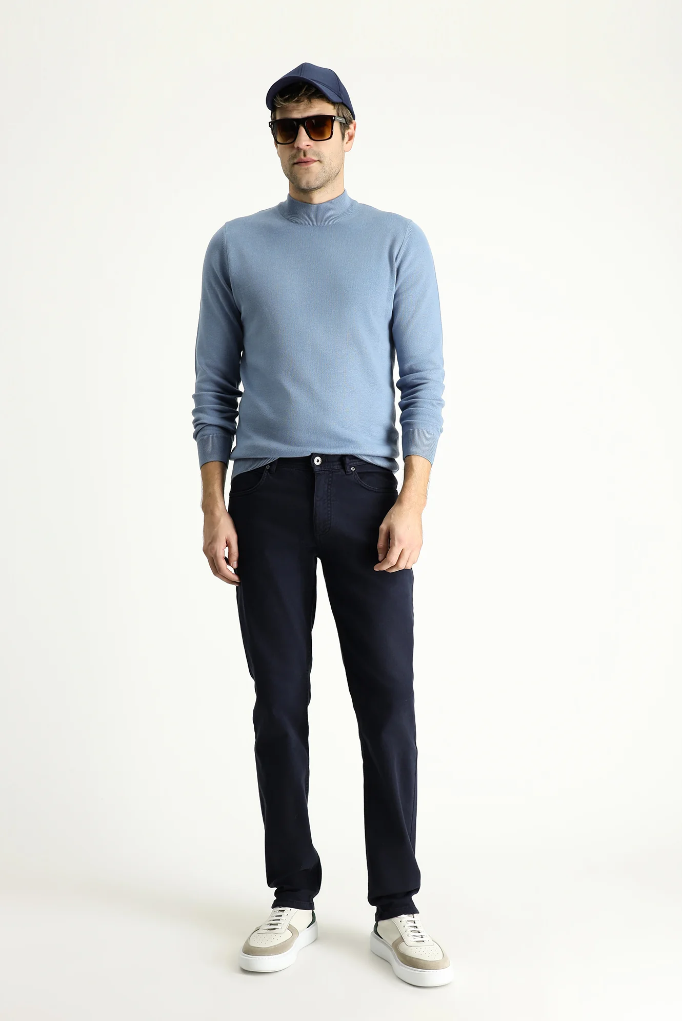 Koyu Lacivert Slim Fit Dar Kesim Likralı Kanvas / Chino Pantolon - Image 2