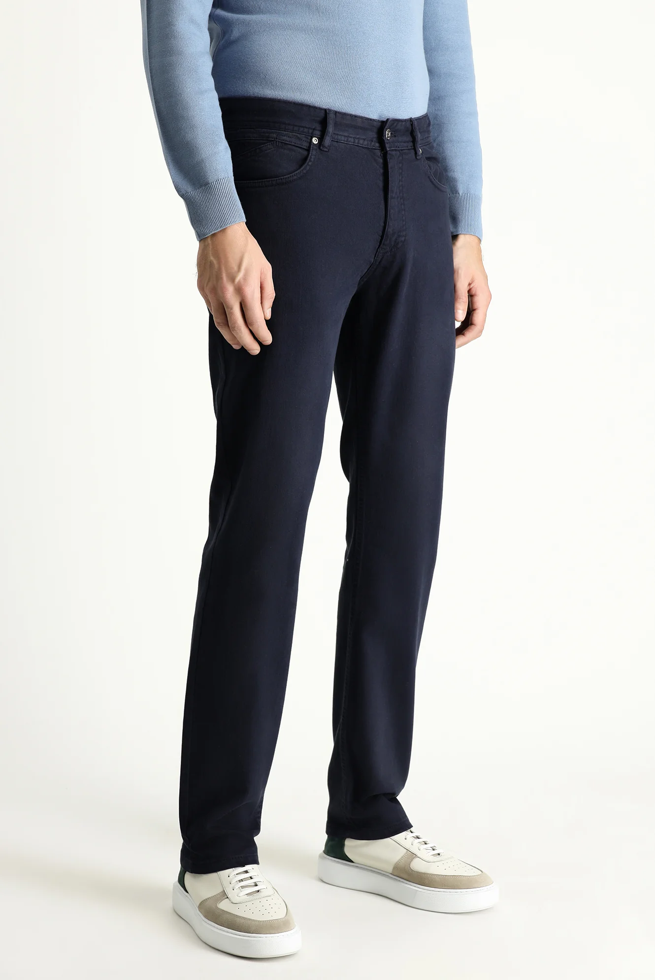 Koyu Lacivert Slim Fit Dar Kesim Likralı Kanvas / Chino Pantolon - Image 3