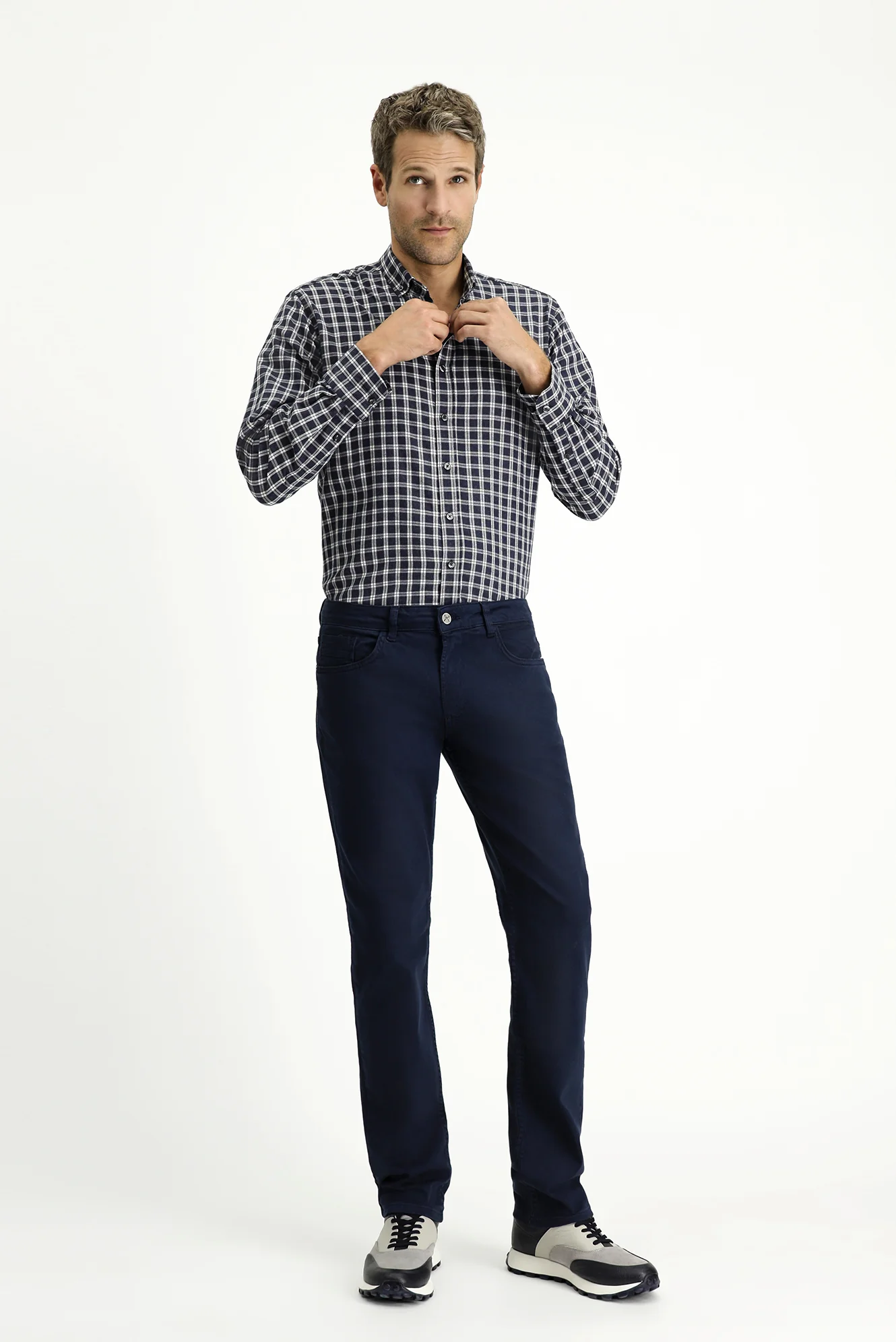 Koyu Lacivert Slim Fit Dar Kesim Likralı Kanvas / Chino Pantolon
