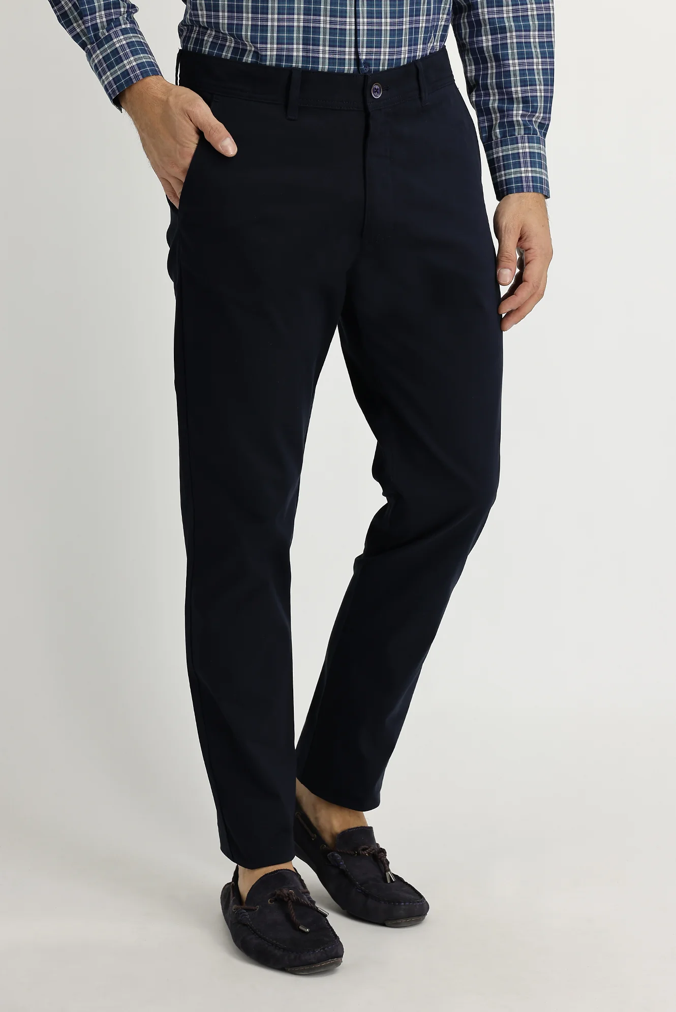 Koyu Lacivert Slim Fit Dar Kesim Likralı Kanvas / Chino Pantolon - Image 2