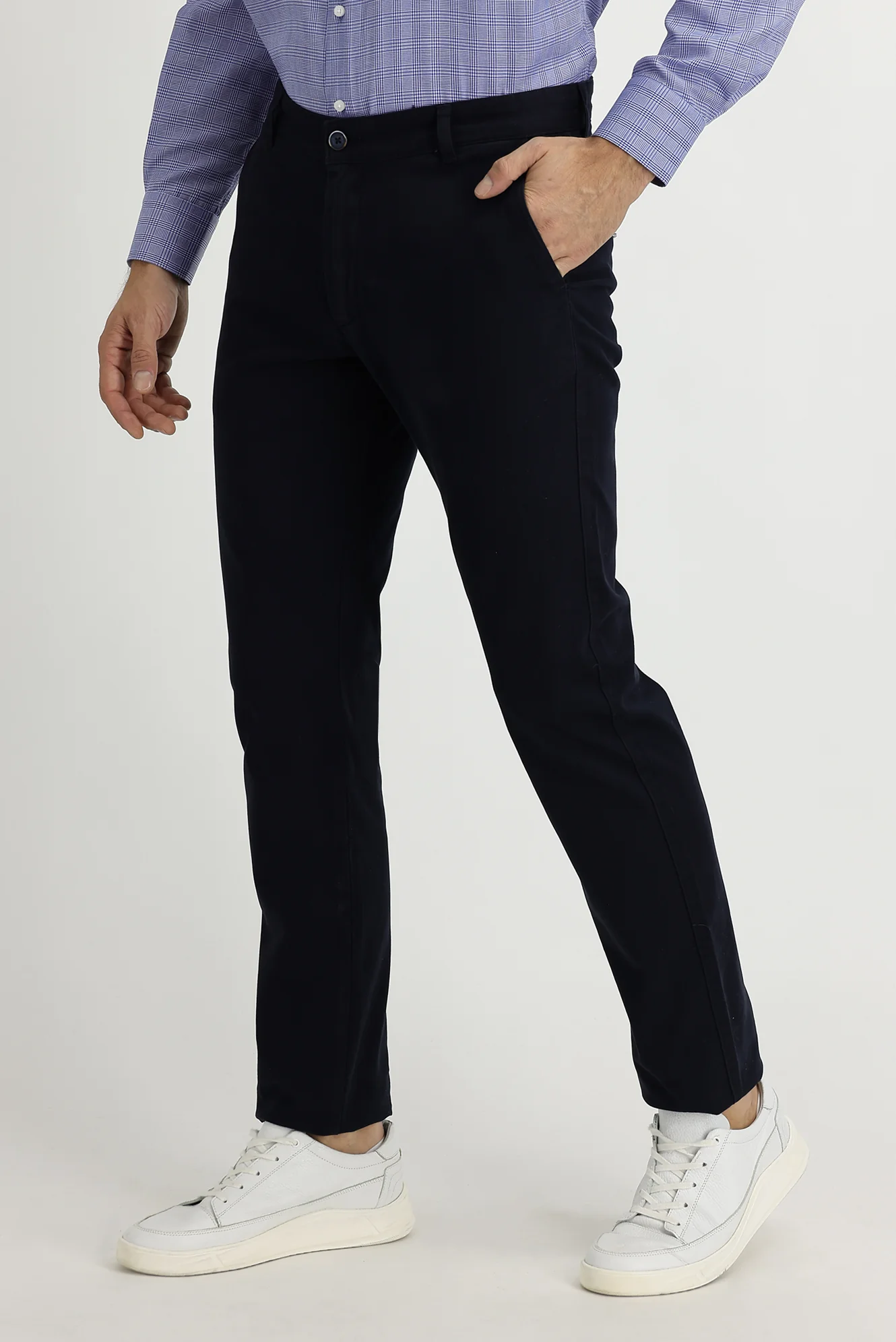 Koyu Lacivert Slim Fit Dar Kesim Likralı Kanvas / Chino Pantolon - Image 2