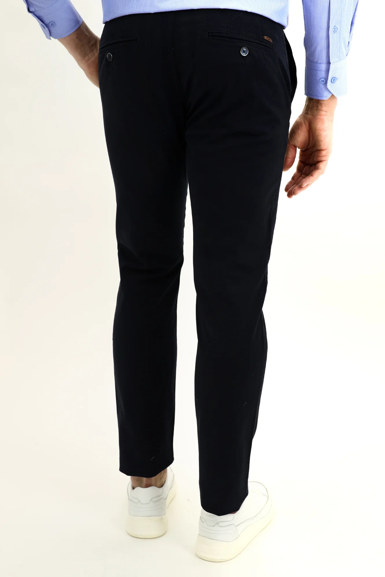 Koyu Lacivert Slim Fit Dar Kesim Likralı Kanvas / Chino Pantolon - Image 5