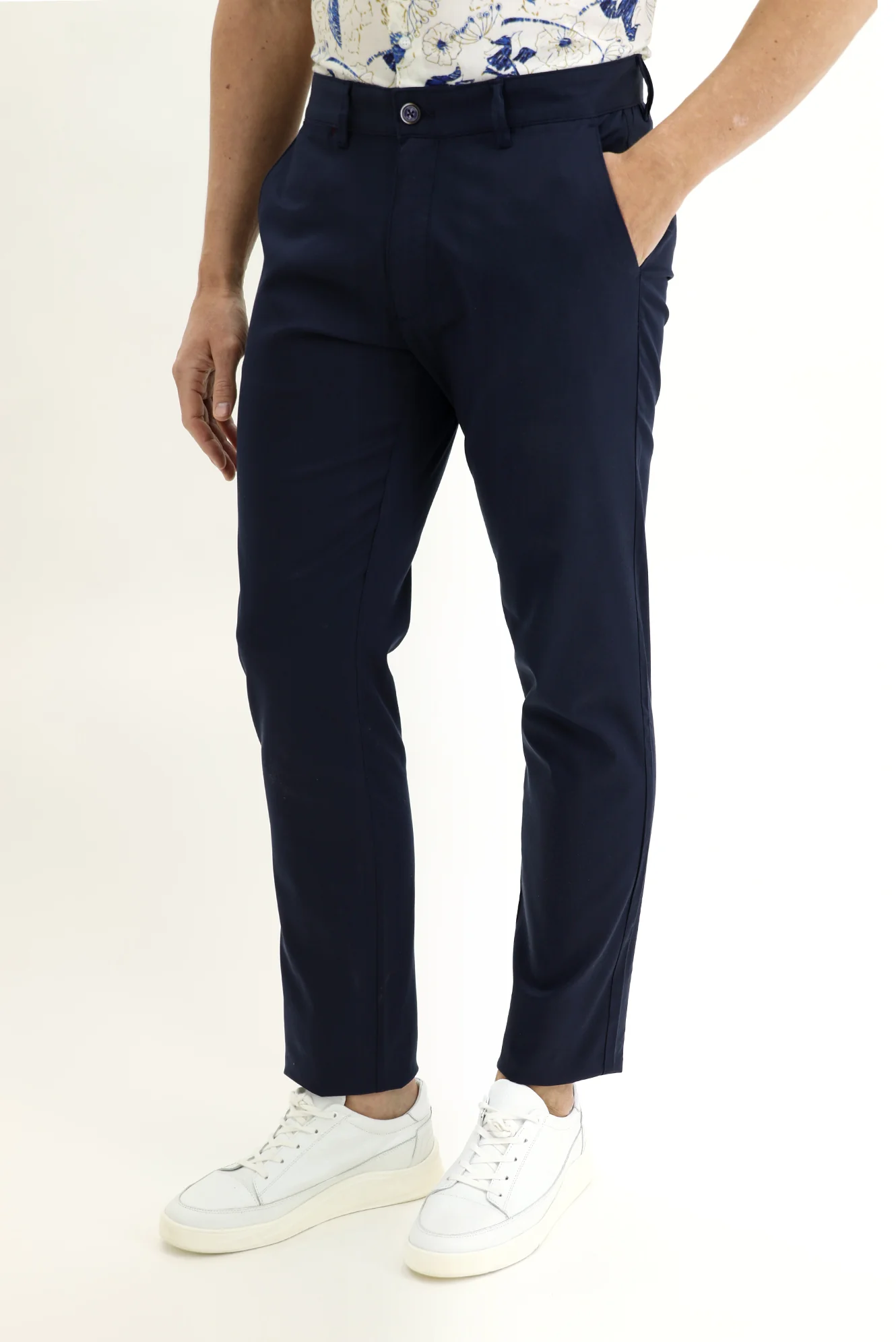 Koyu Lacivert Slim Fit Dar Kesim Likralı Kanvas / Chino Pantolon - Image 2