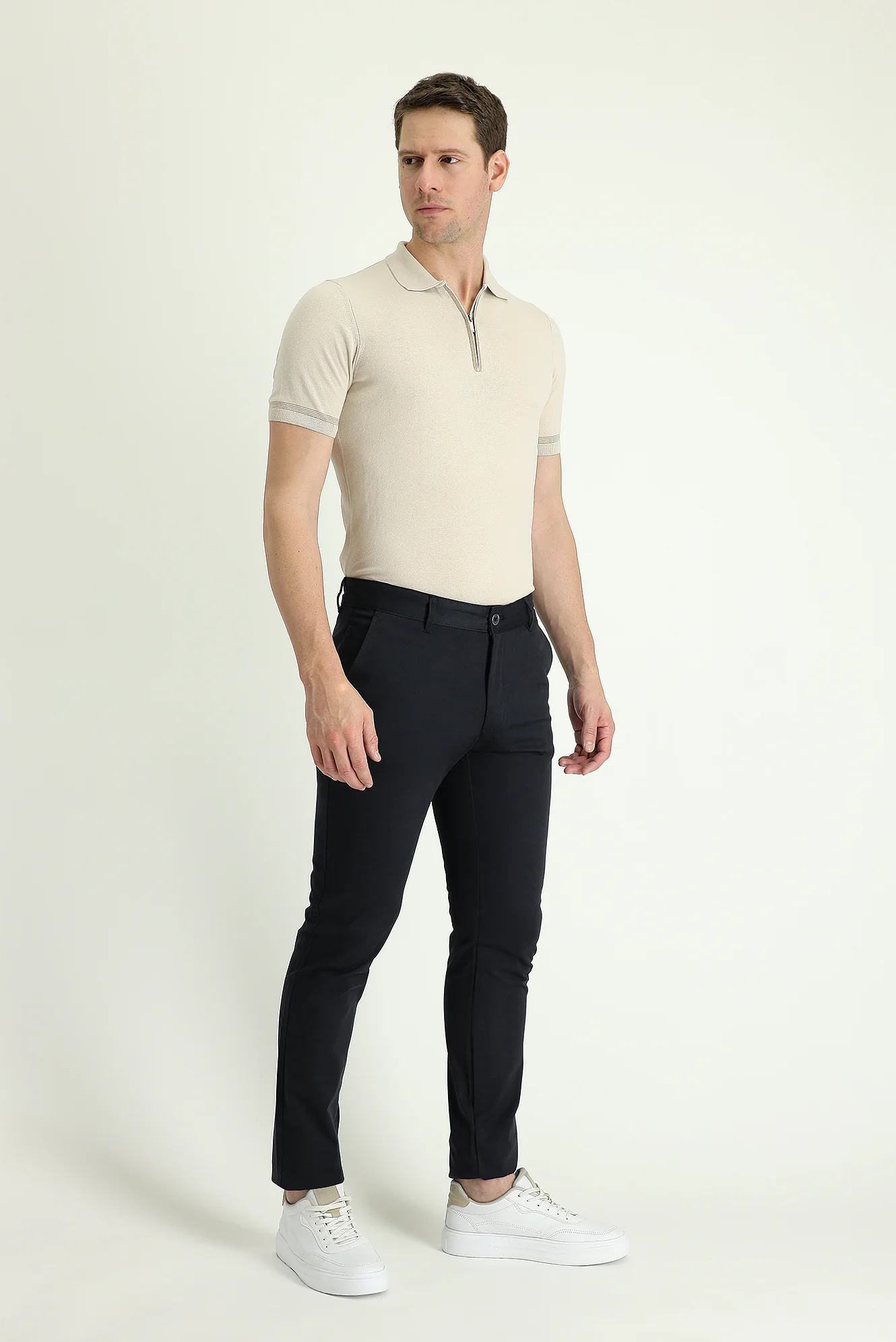 Koyu Lacivert Slim Fit Dar Kesim Likralı Kanvas / Chino Pantolon