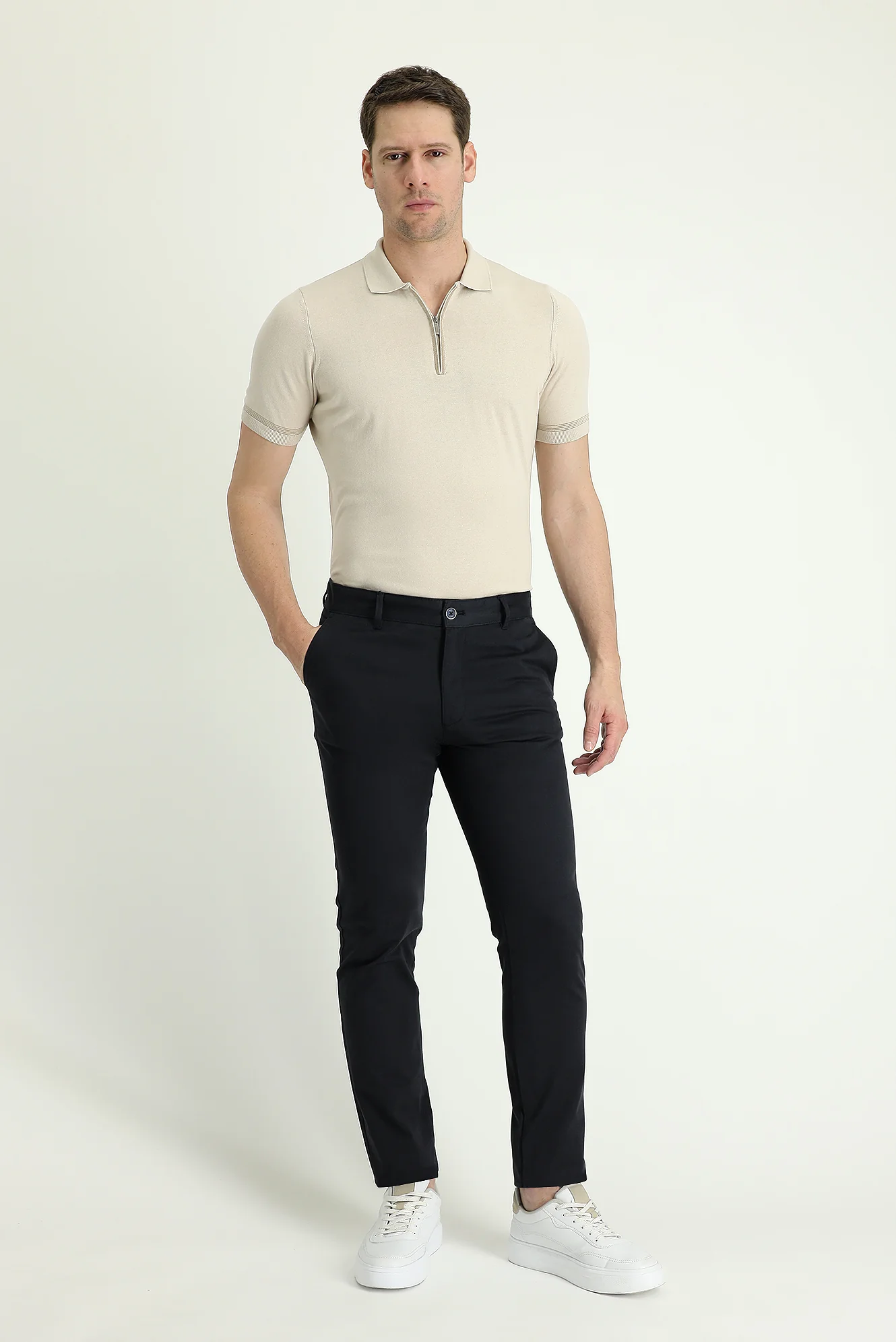 Koyu Lacivert Slim Fit Dar Kesim Likralı Kanvas / Chino Pantolon - Image 2
