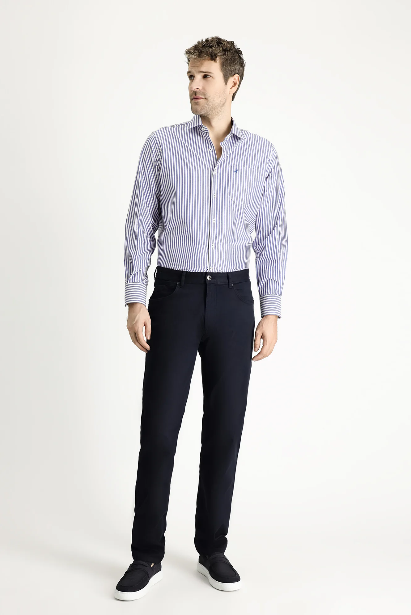Koyu Lacivert Slim Fit Dar Kesim Likralı Kanvas / Chino Pantolon - Image 2
