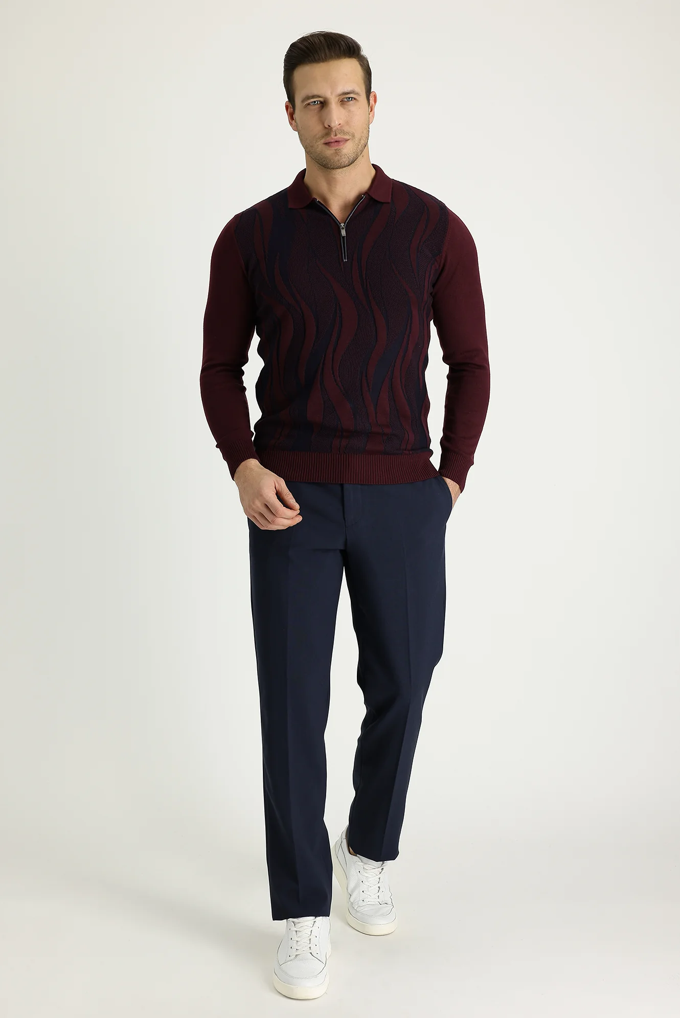 Koyu Lacivert 7 Drop Slim Fit Dar Kesim Likralı Klasik Kumaş Pantolon
