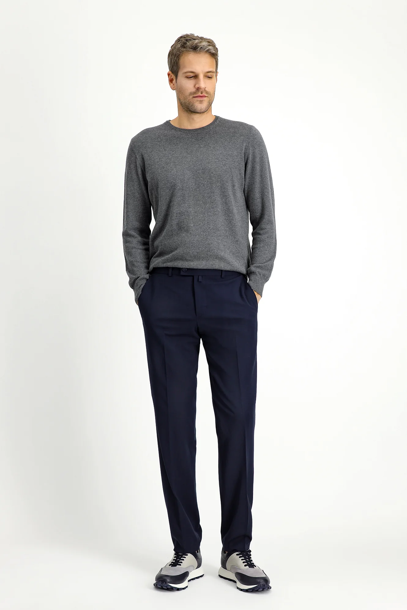 Koyu Lacivert 7 Drop Slim Fit Dar Kesim Likralı Klasik Kumaş Pantolon - Image 3