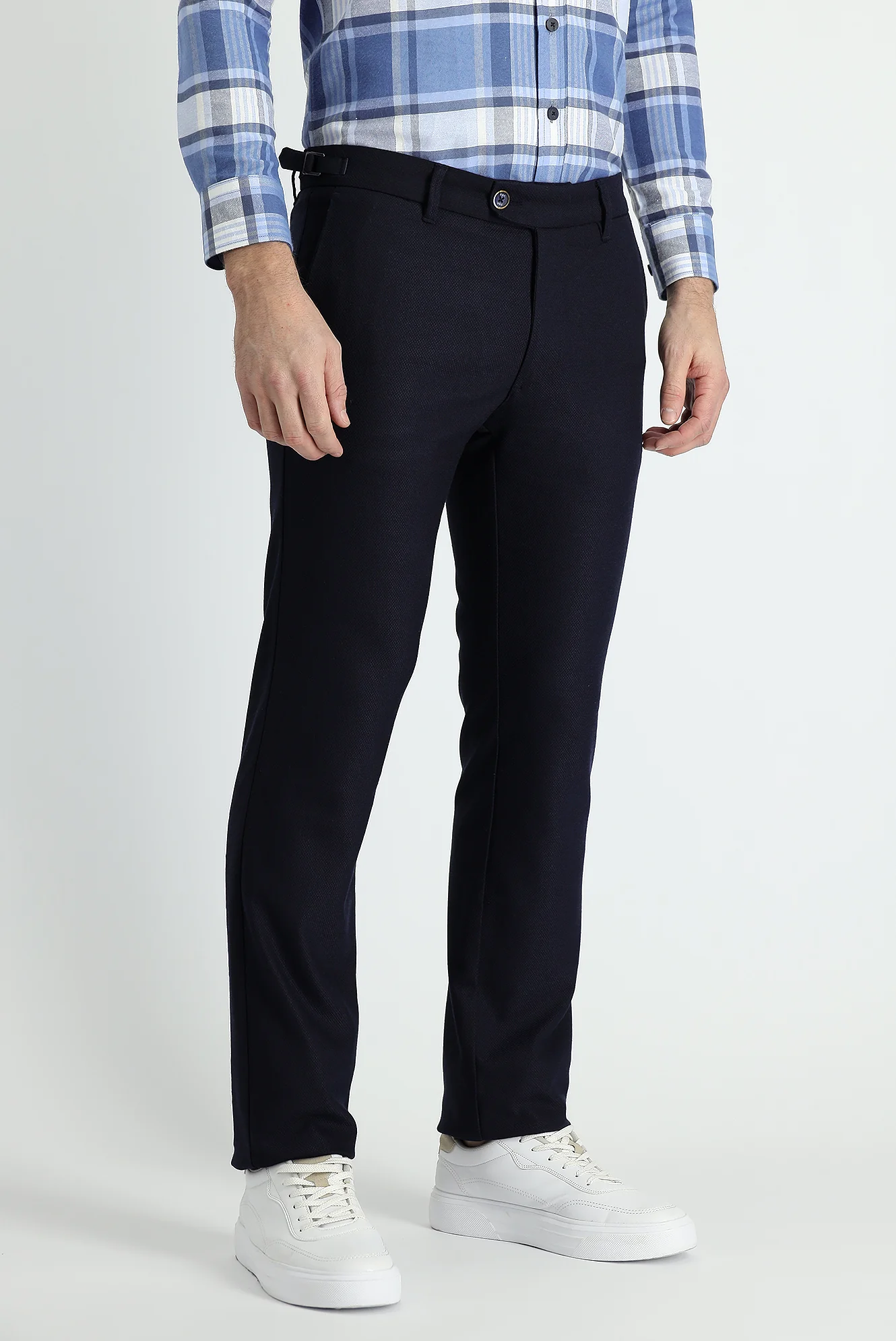 Koyu Lacivert 7 Drop Slim Fit Dar Kesim Likralı Klasik Kuşgözü Kumaş Pantolon - Image 2