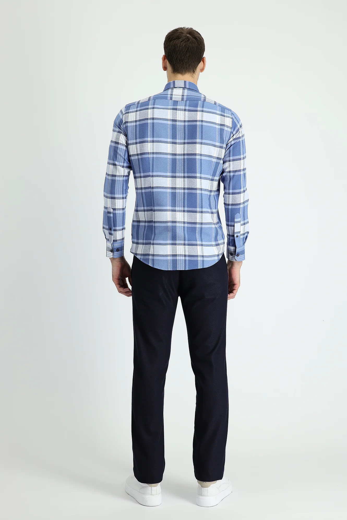 Koyu Lacivert 7 Drop Slim Fit Dar Kesim Likralı Klasik Kuşgözü Kumaş Pantolon - Image 3