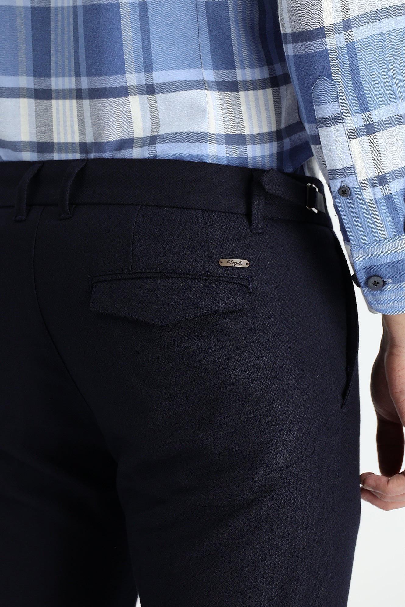 Koyu Lacivert 7 Drop Slim Fit Dar Kesim Likralı Klasik Kuşgözü Kumaş Pantolon - Image 4