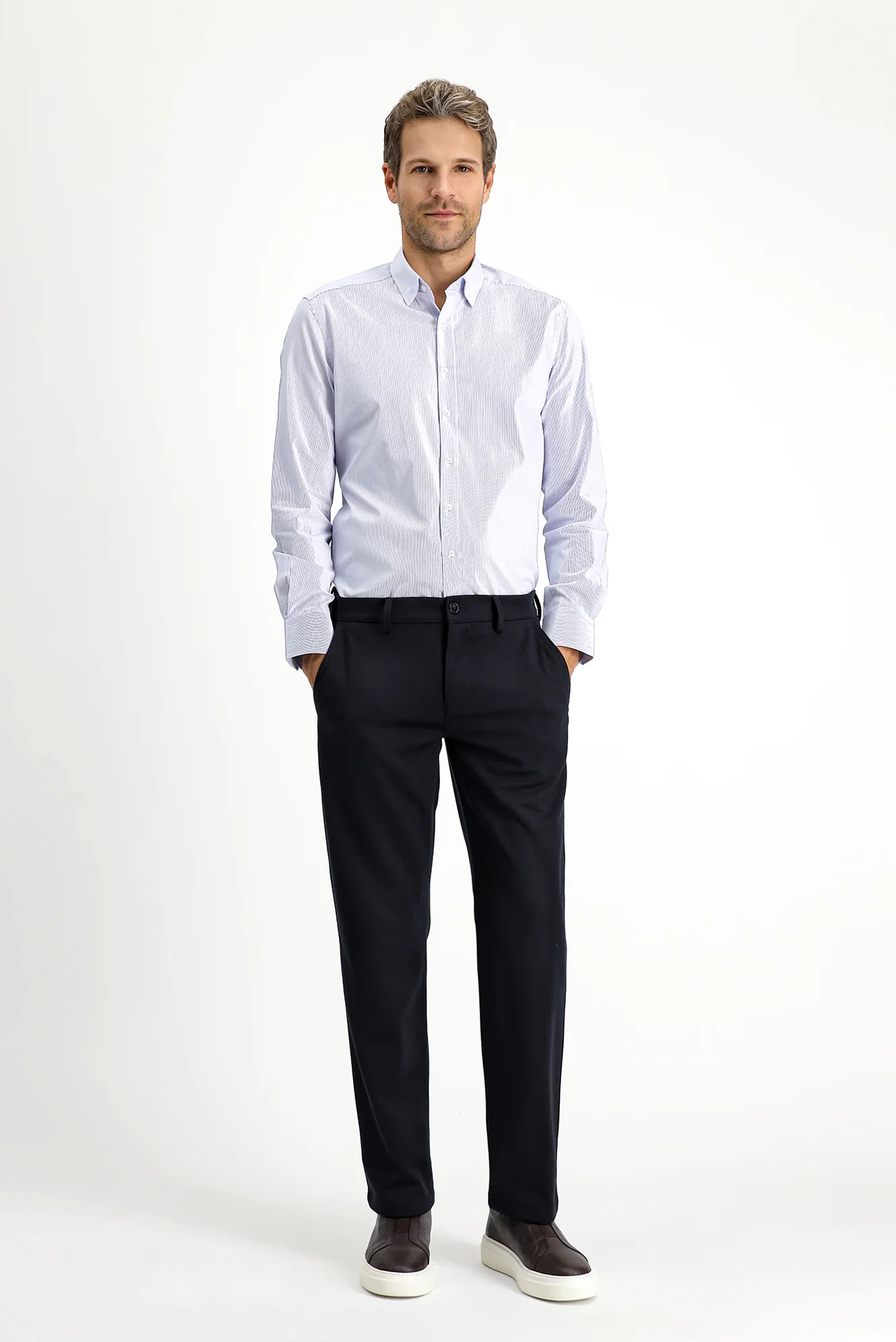 Koyu Lacivert 7 Drop Slim Fit Dar Kesim Likralı Örme Klasik Kumaş Pantolon