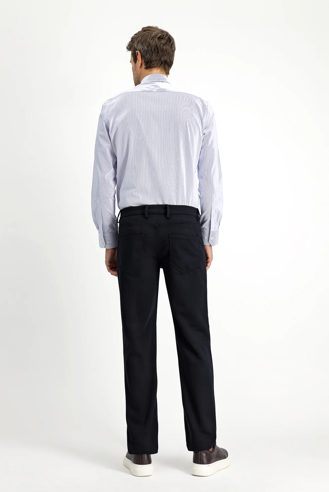 Koyu Lacivert 7 Drop Slim Fit Dar Kesim Likralı Örme Klasik Kumaş Pantolon - Image 4