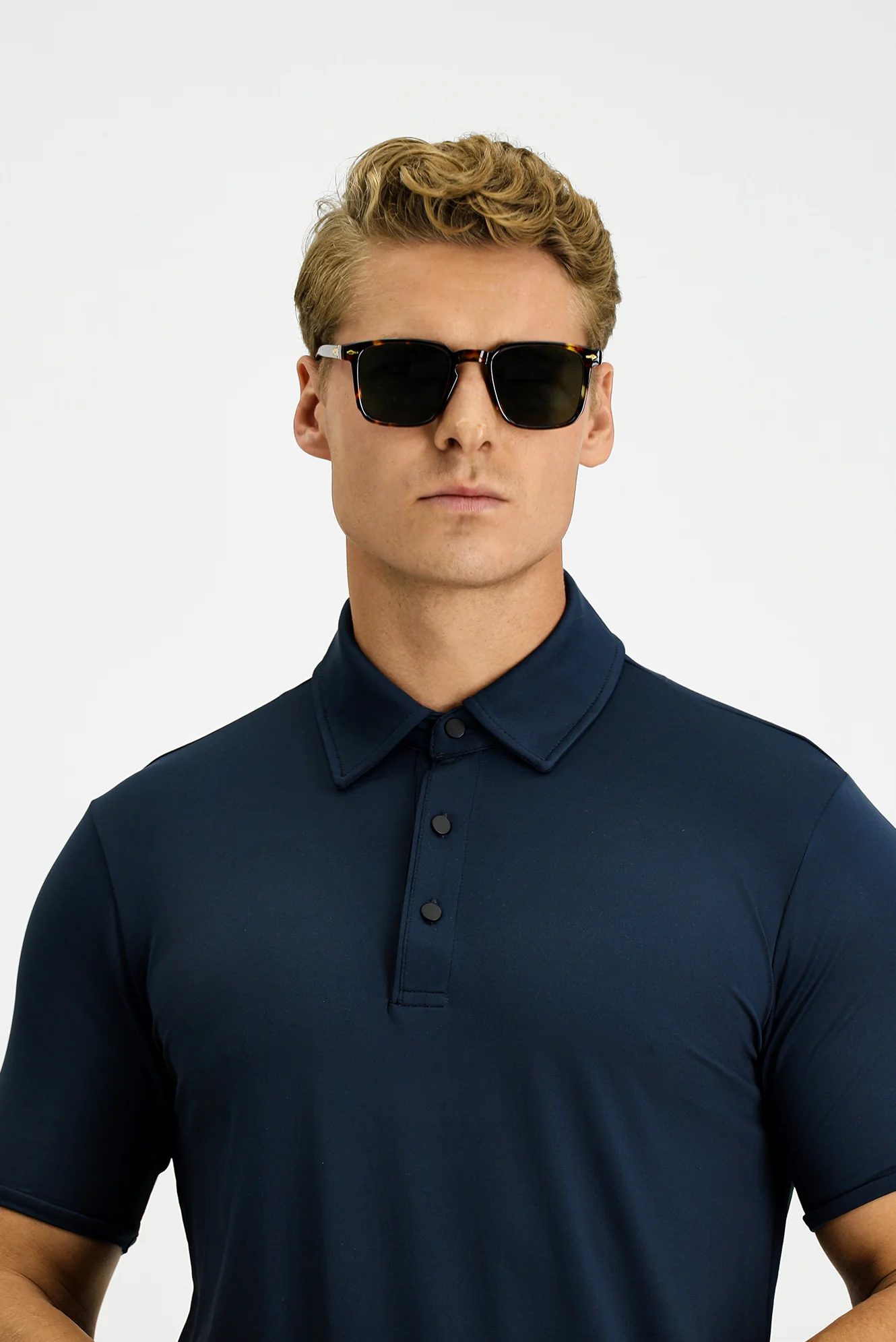 Koyu Lacivert Slim Fit Dar Kesim Likralı Polo Yaka Tişört - Image 3