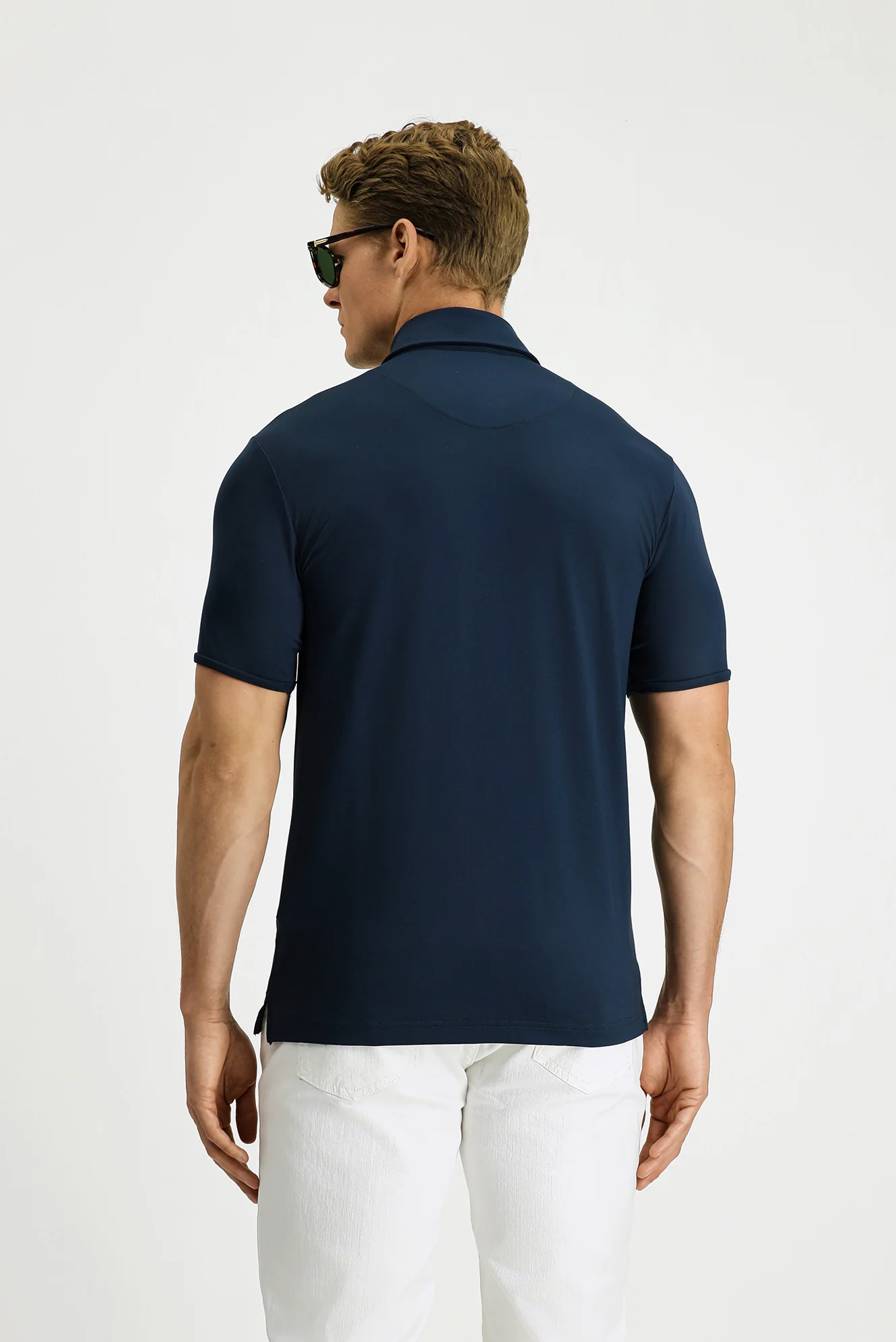 Koyu Lacivert Slim Fit Dar Kesim Likralı Polo Yaka Tişört - Image 4