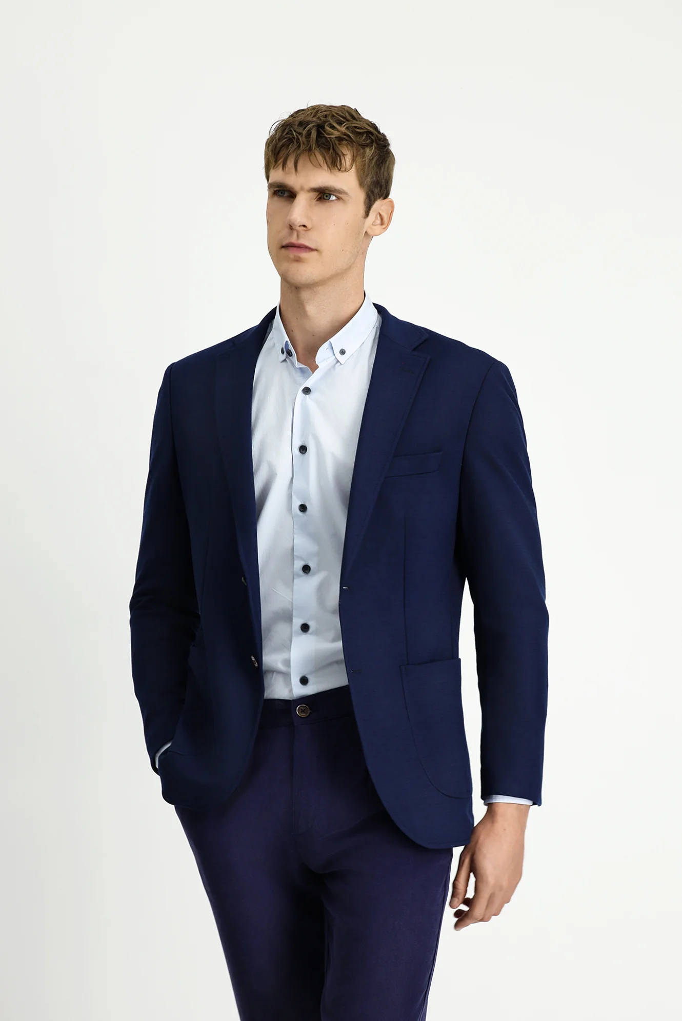 Koyu Lacivert 7 Drop Slim Fit Dar Kesim Likralı Spor Ceket - Image 4