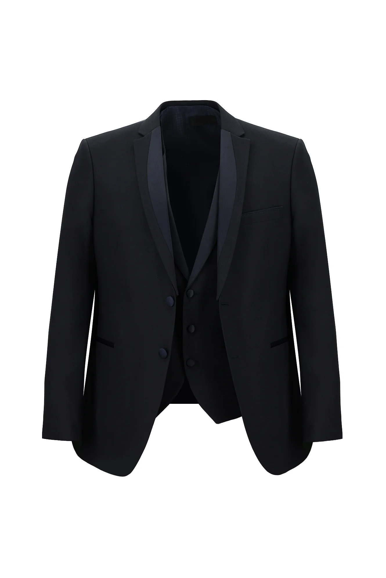 Koyu Lacivert 7 Drop Slim Fit Dar Kesim Mono Yaka Yelekli Smokin & Damatlık - Image 2