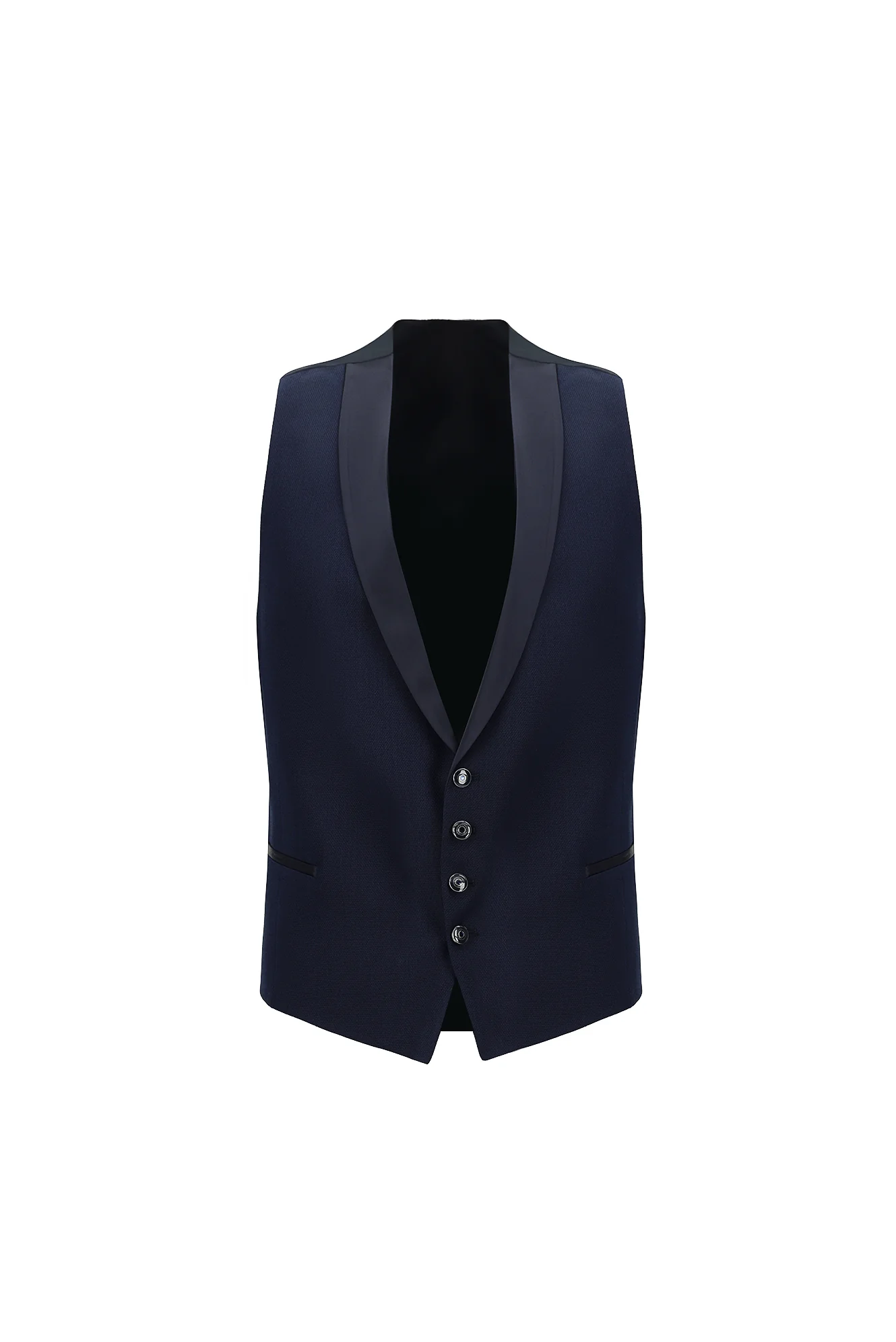 Koyu Lacivert 7 Drop Slim Fit Dar Kesim Mono Yaka Yelekli Smokin & Damatlık - Image 4