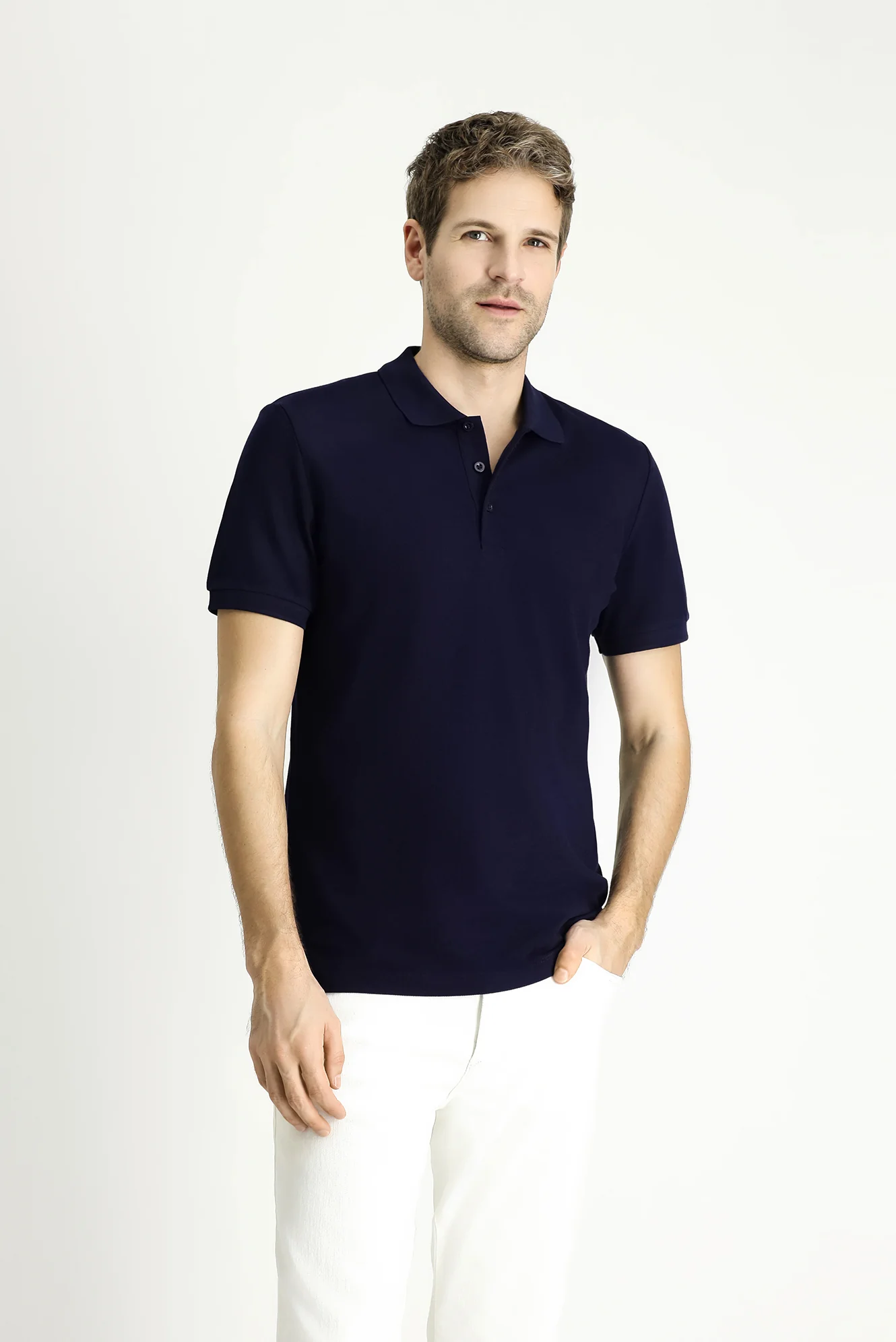 Koyu Lacivert Slim Fit Dar Kesim Nakışlı Pamuk Polo Yaka Tişört