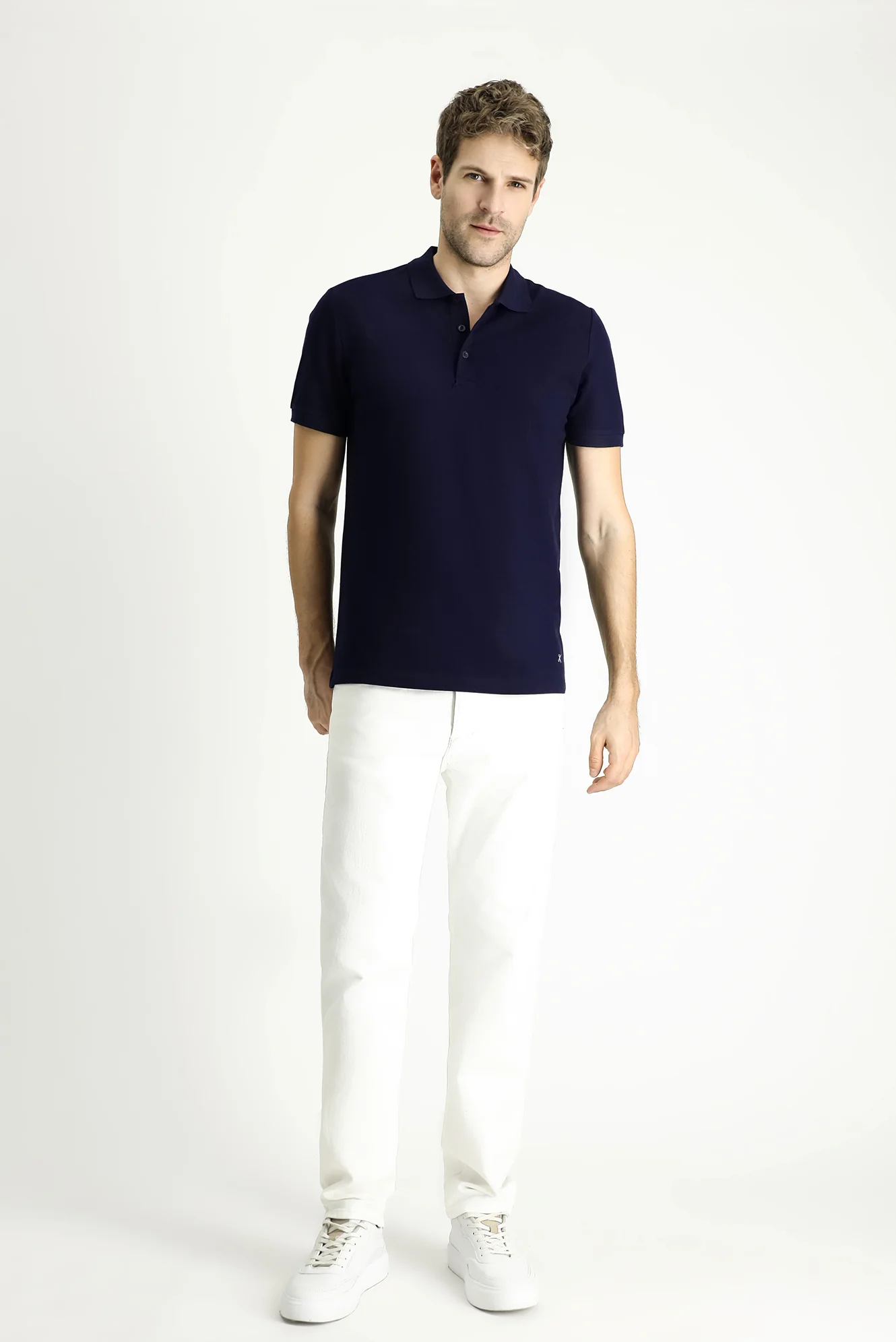 Koyu Lacivert Slim Fit Dar Kesim Nakışlı Pamuk Polo Yaka Tişört - Image 2