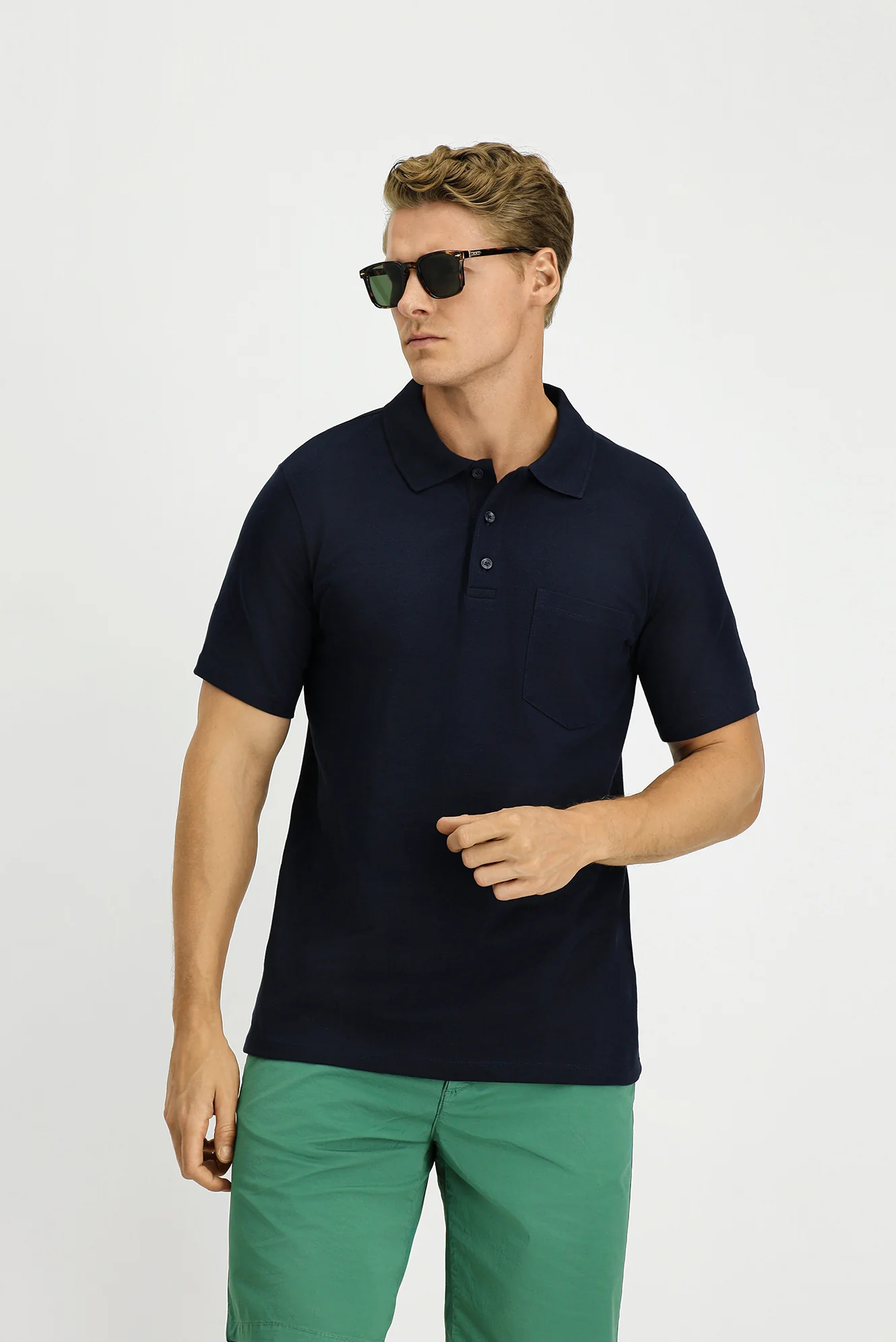 Koyu Lacivert Slim Fit Dar Kesim Pamuk Cepli Polo Yaka Tişört - Image 3