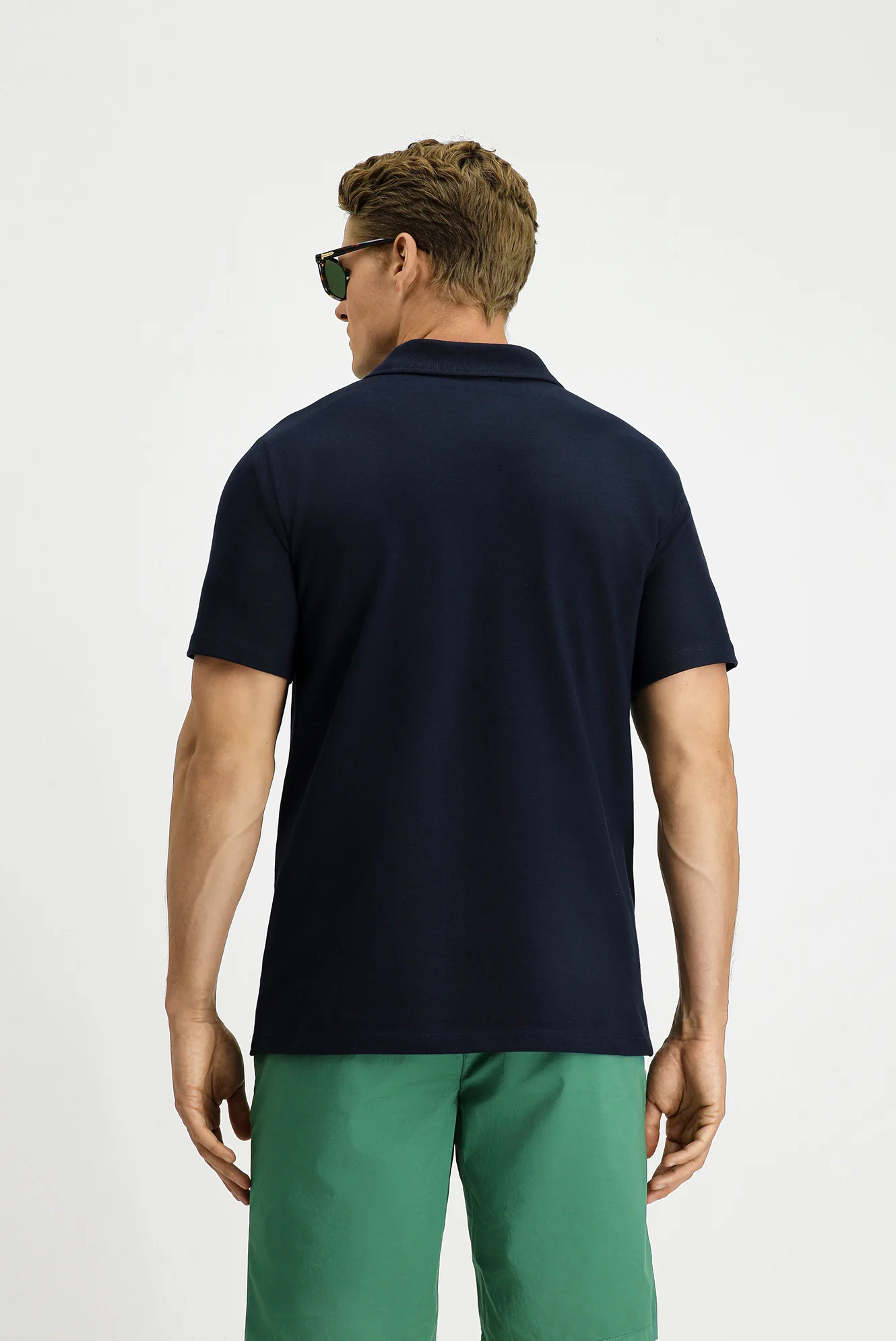 Koyu Lacivert Slim Fit Dar Kesim Pamuk Cepli Polo Yaka Tişört - Image 4