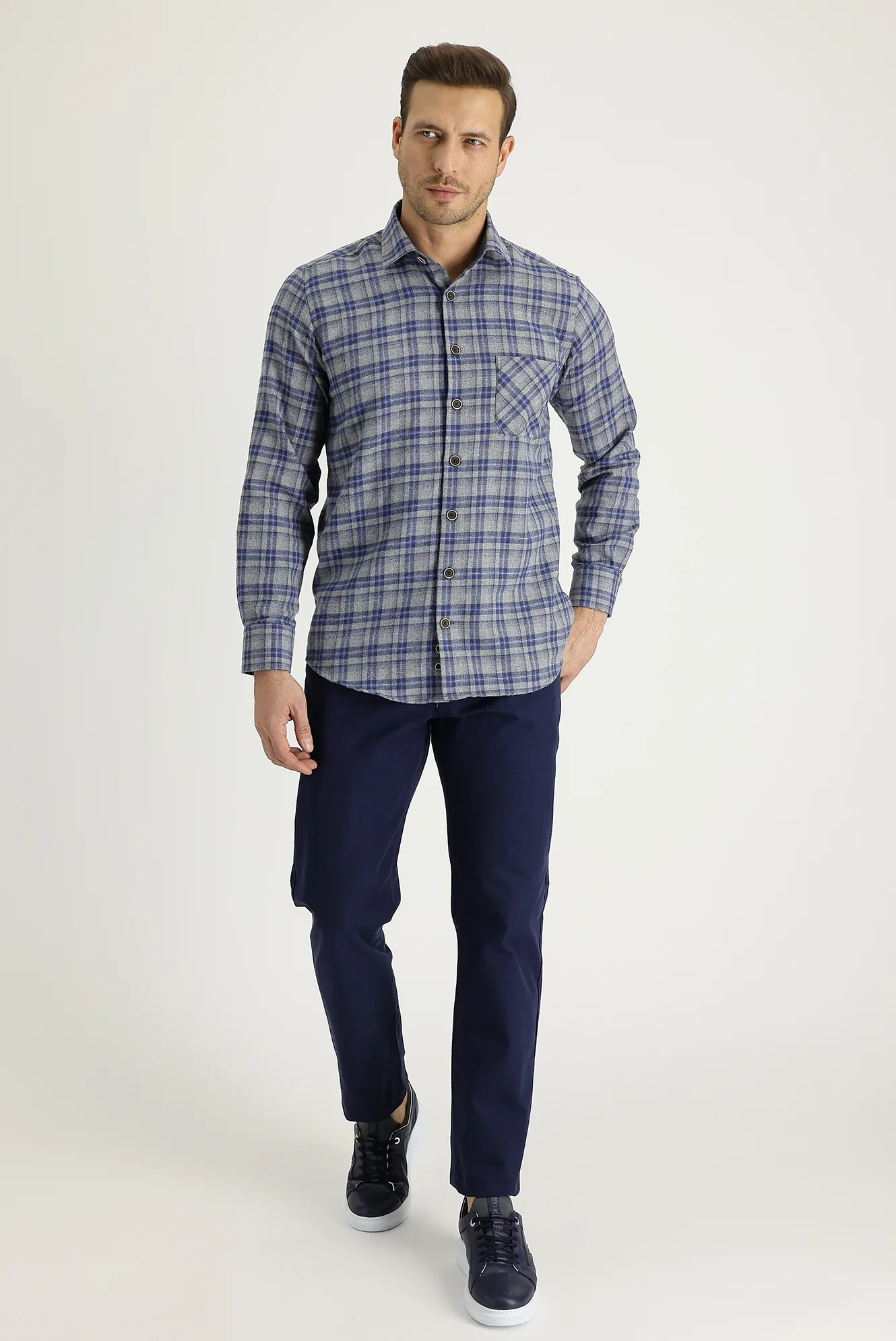 Koyu Lacivert Slim Fit Dar Kesim Pamuk Kanvas / Chino Pantolon - Image 2