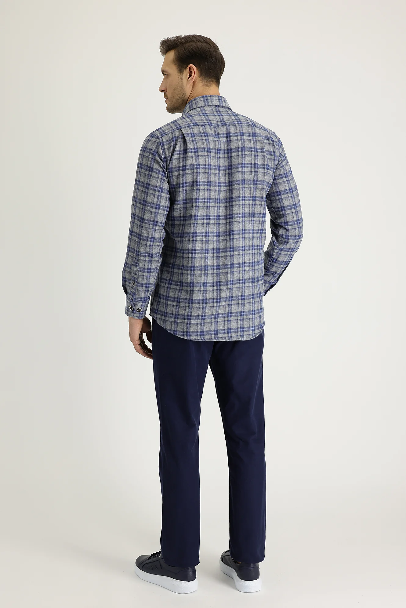 Koyu Lacivert Slim Fit Dar Kesim Pamuk Kanvas / Chino Pantolon - Image 4
