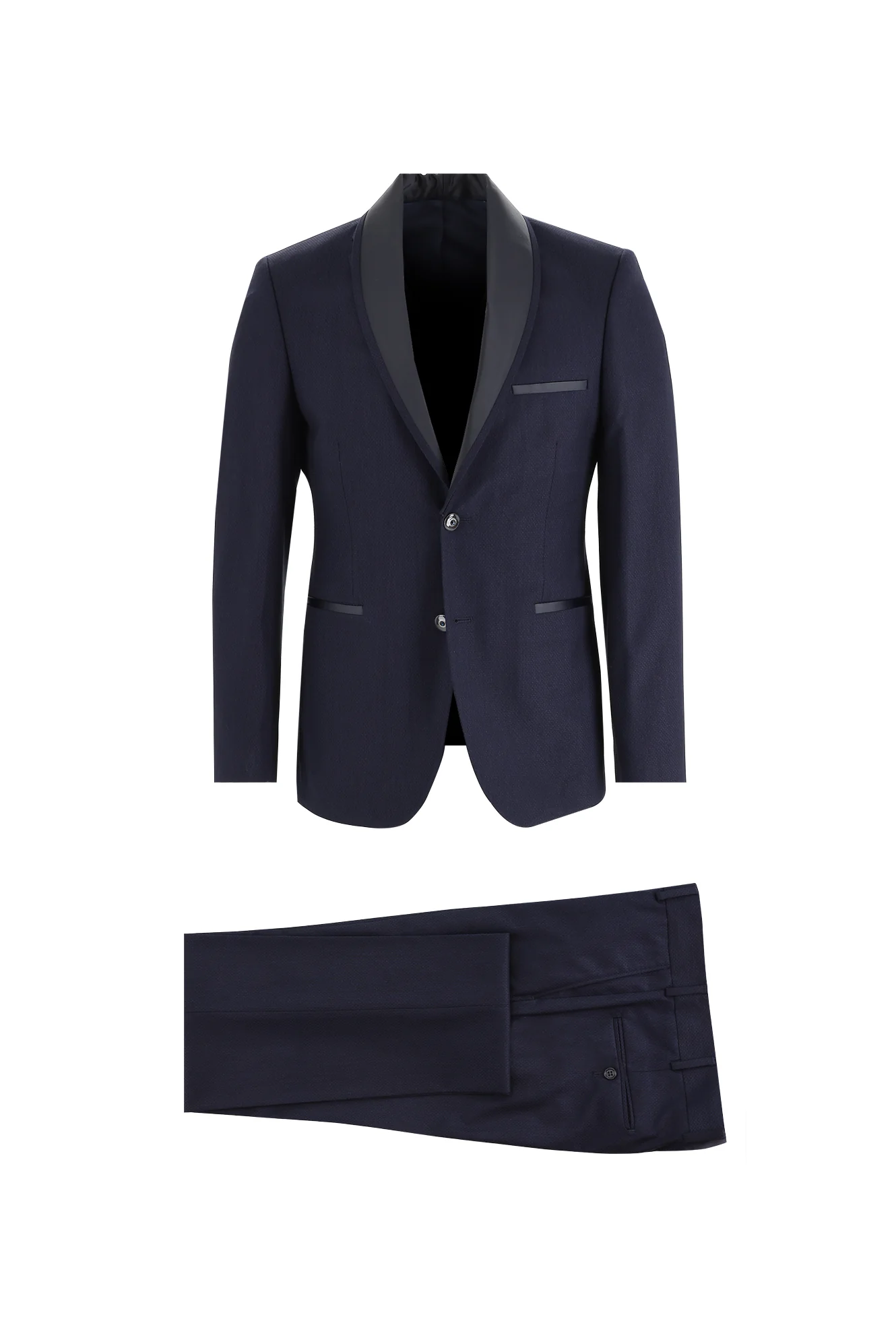 Koyu Lacivert 7 Drop Slim Fit Dar Kesim Şal Yaka Smokin & Damatlık