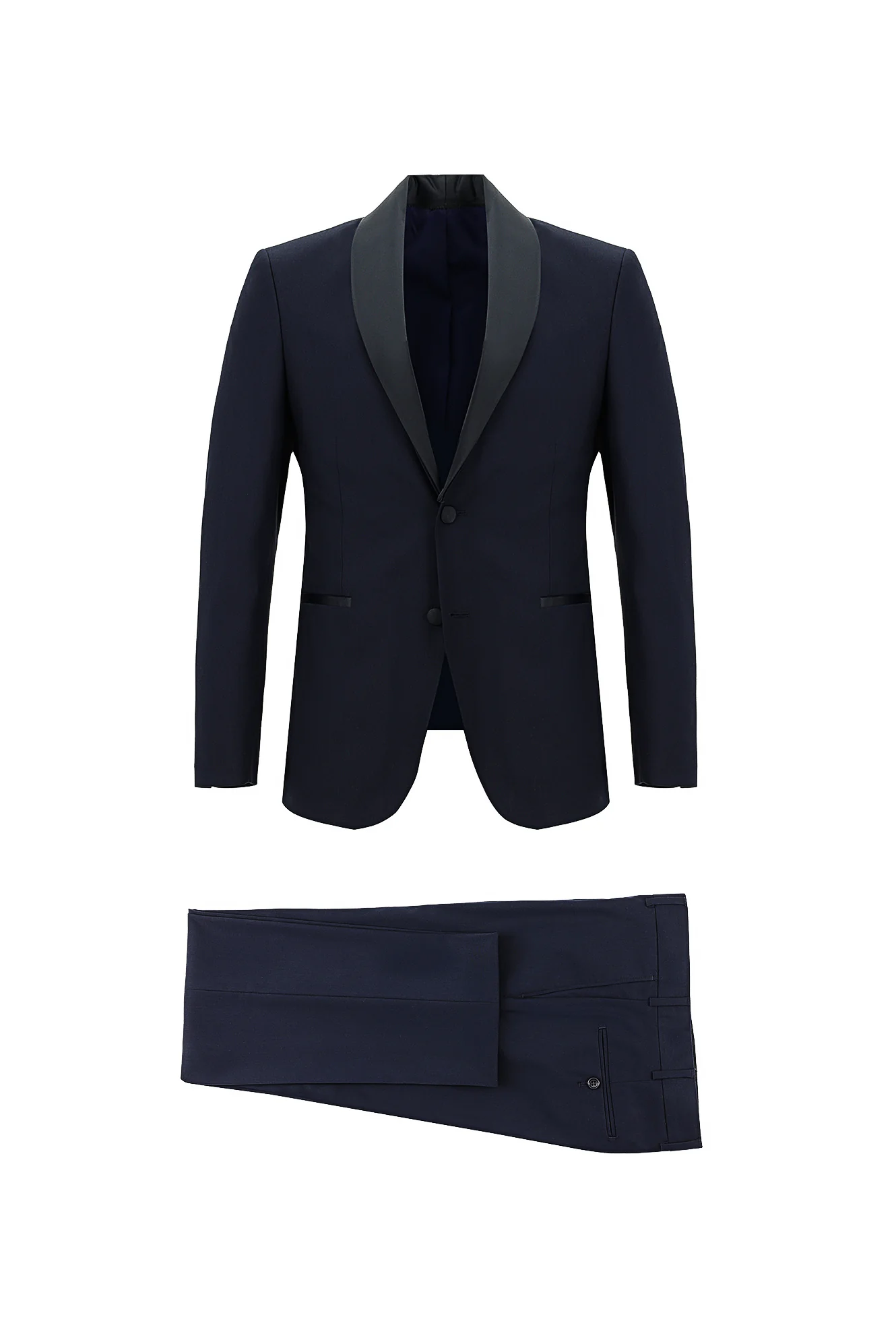 Koyu Lacivert 7 Drop Slim Fit Dar Kesim Şal Yaka Smokin & Damatlık