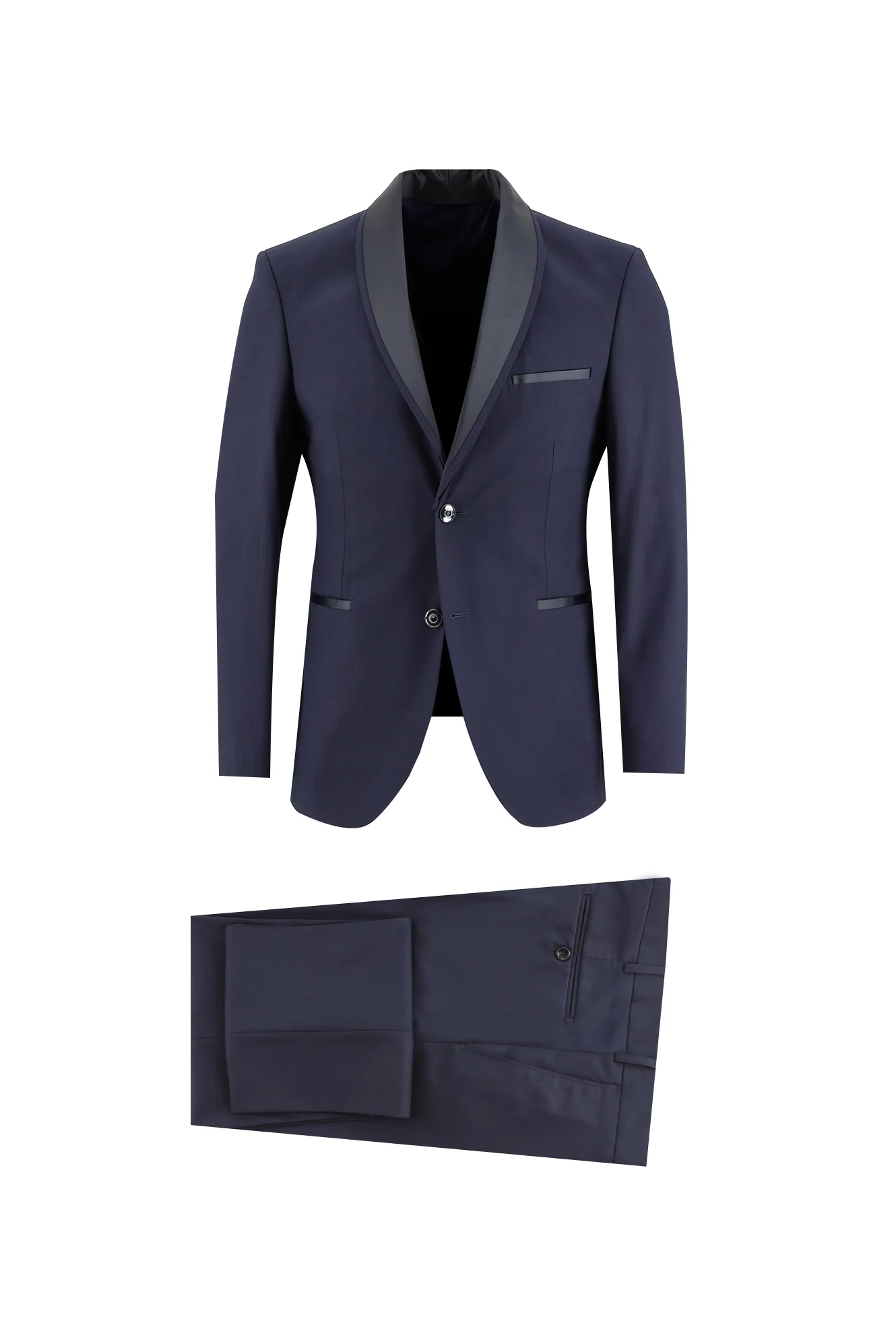 Koyu Lacivert 7 Drop Slim Fit Dar Kesim Şal Yaka Smokin & Damatlık