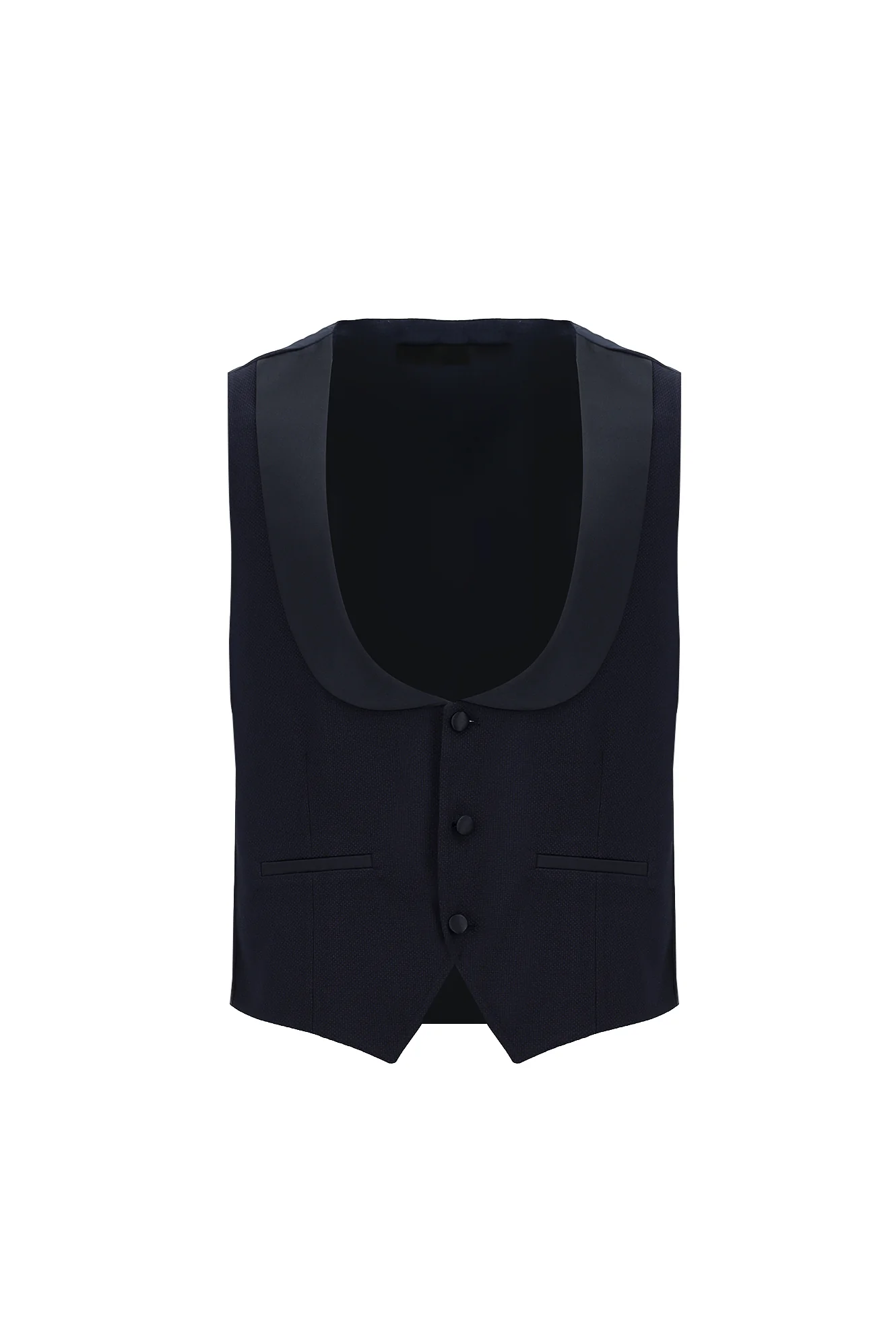 Koyu Lacivert 7 Drop Slim Fit Dar Kesim Şal Yaka Yelekli Smokin & Damatlık - Image 4