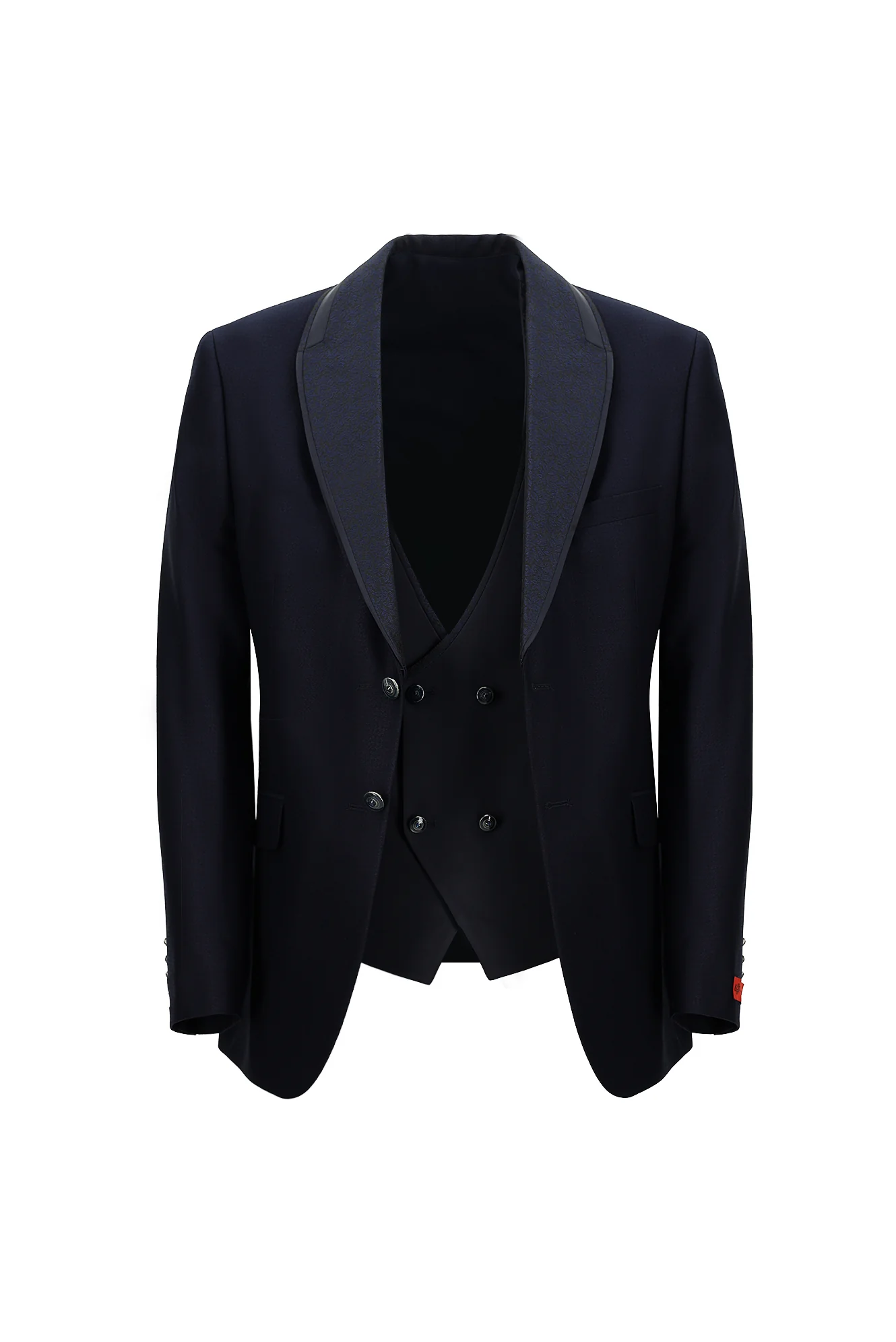 Koyu Lacivert 7 Drop Slim Fit Dar Kesim Şal Yaka Yelekli Smokin & Damatlık - Image 2