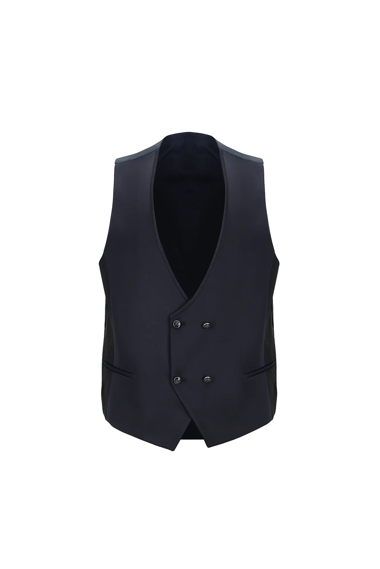 Koyu Lacivert 7 Drop Slim Fit Dar Kesim Şal Yaka Yelekli Smokin & Damatlık - Image 4