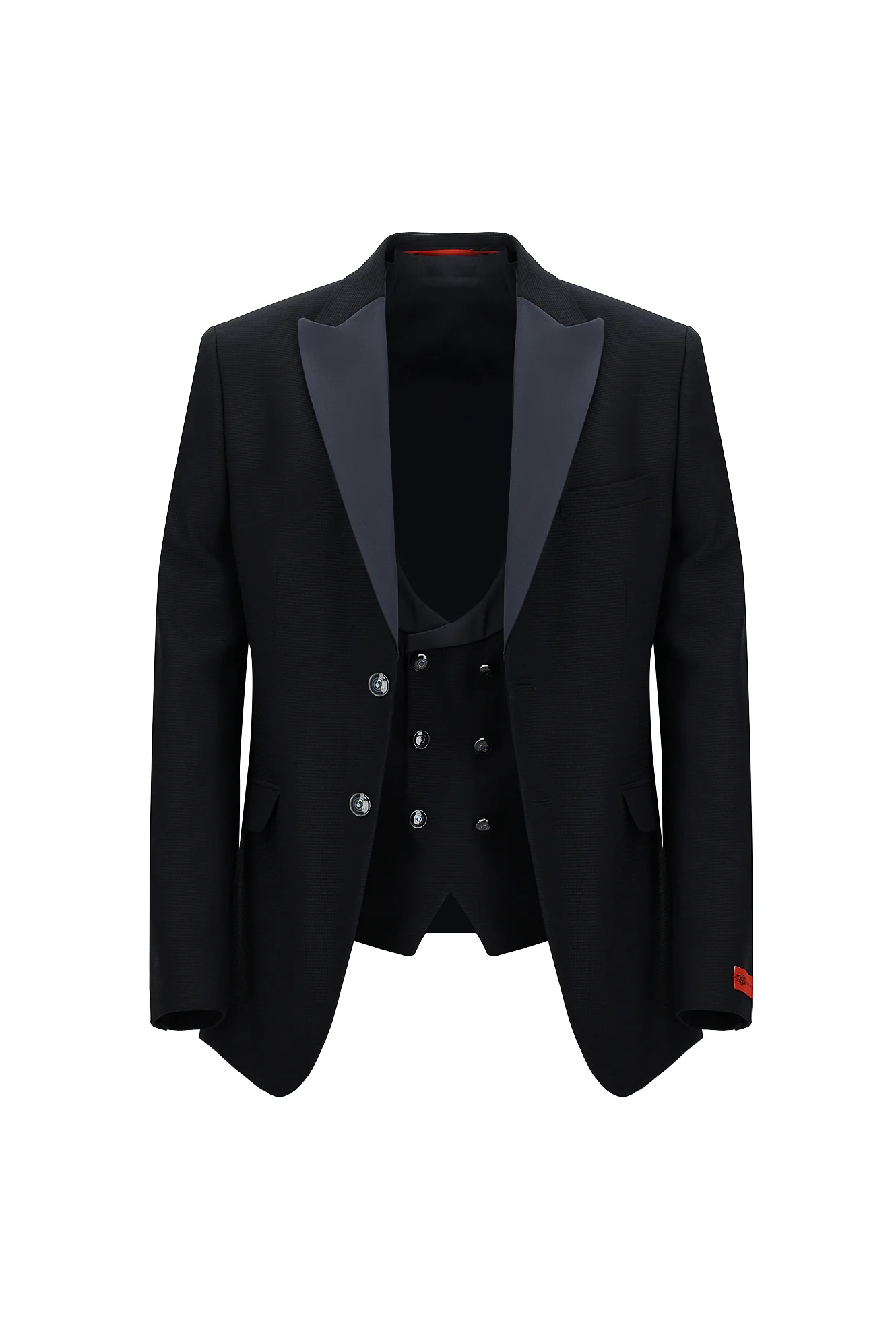 Koyu Lacivert 7 Drop Slim Fit Dar Kesim Şal Yaka Yelekli Smokin & Damatlık - Image 2