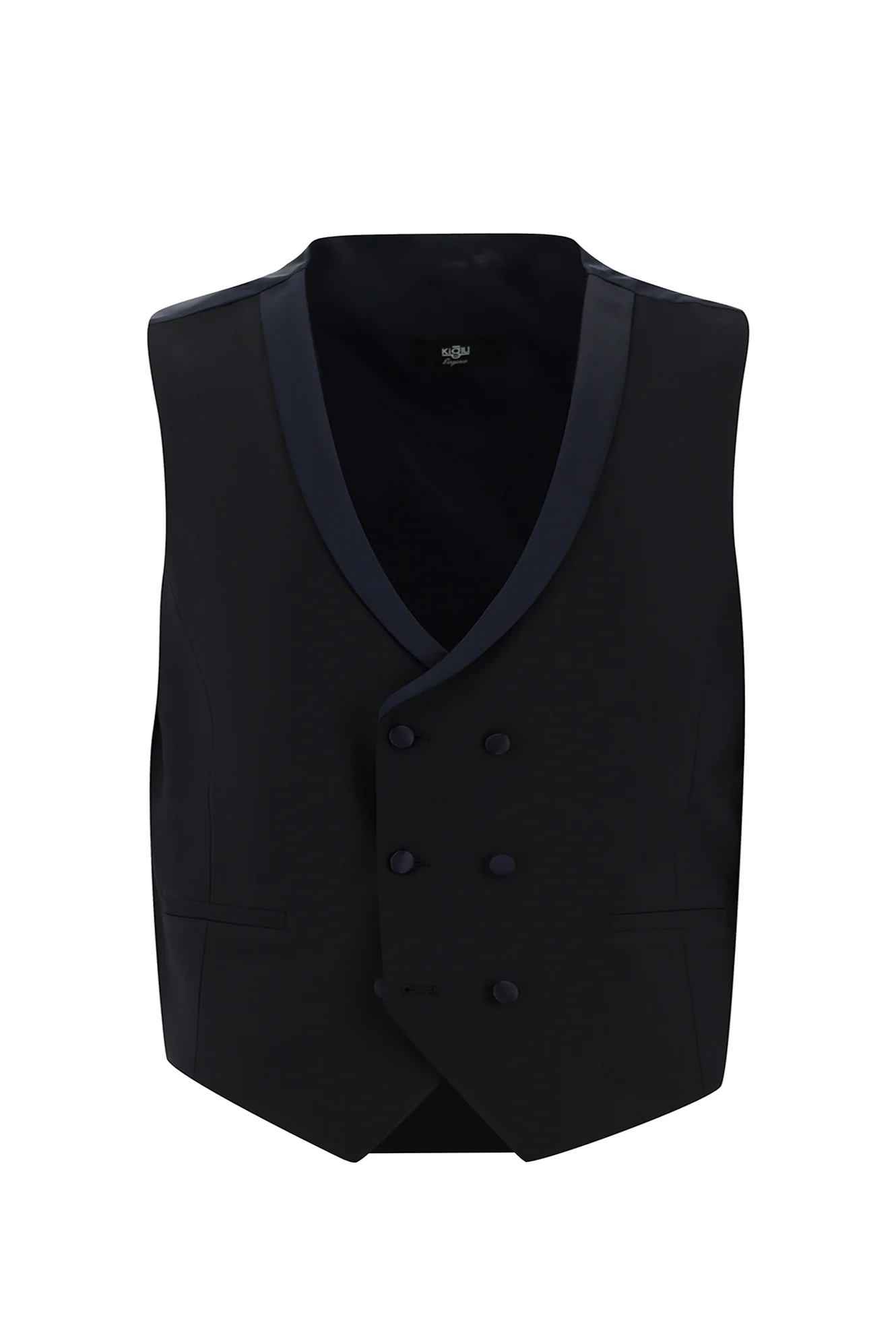 Koyu Lacivert 7 Drop Slim Fit Dar Kesim Şal Yaka Yelekli Yünlü Smokin & Damatlık - Image 4