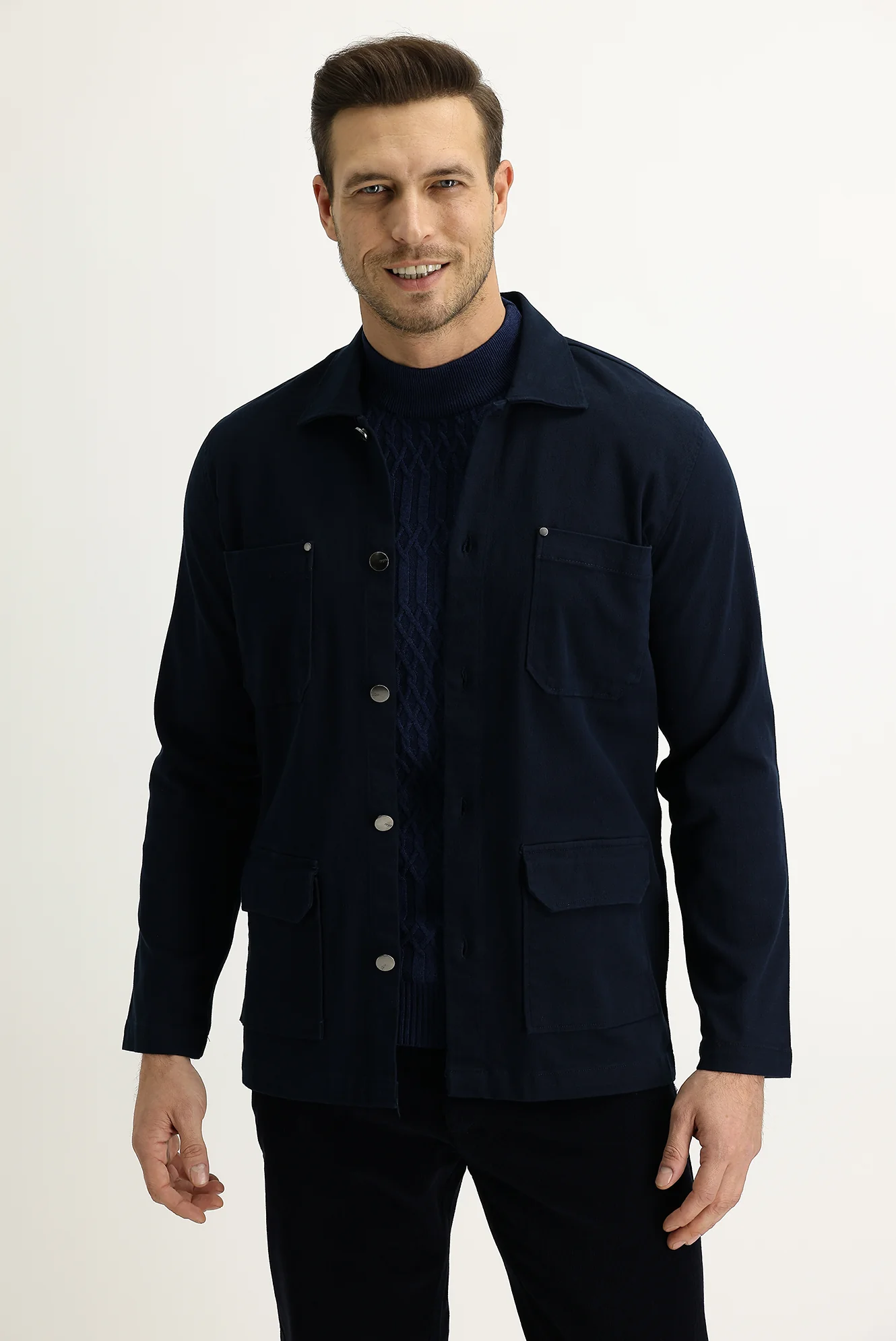 Koyu Lacivert Slim Fit Dar Kesim Shacket Gömlek / Mont