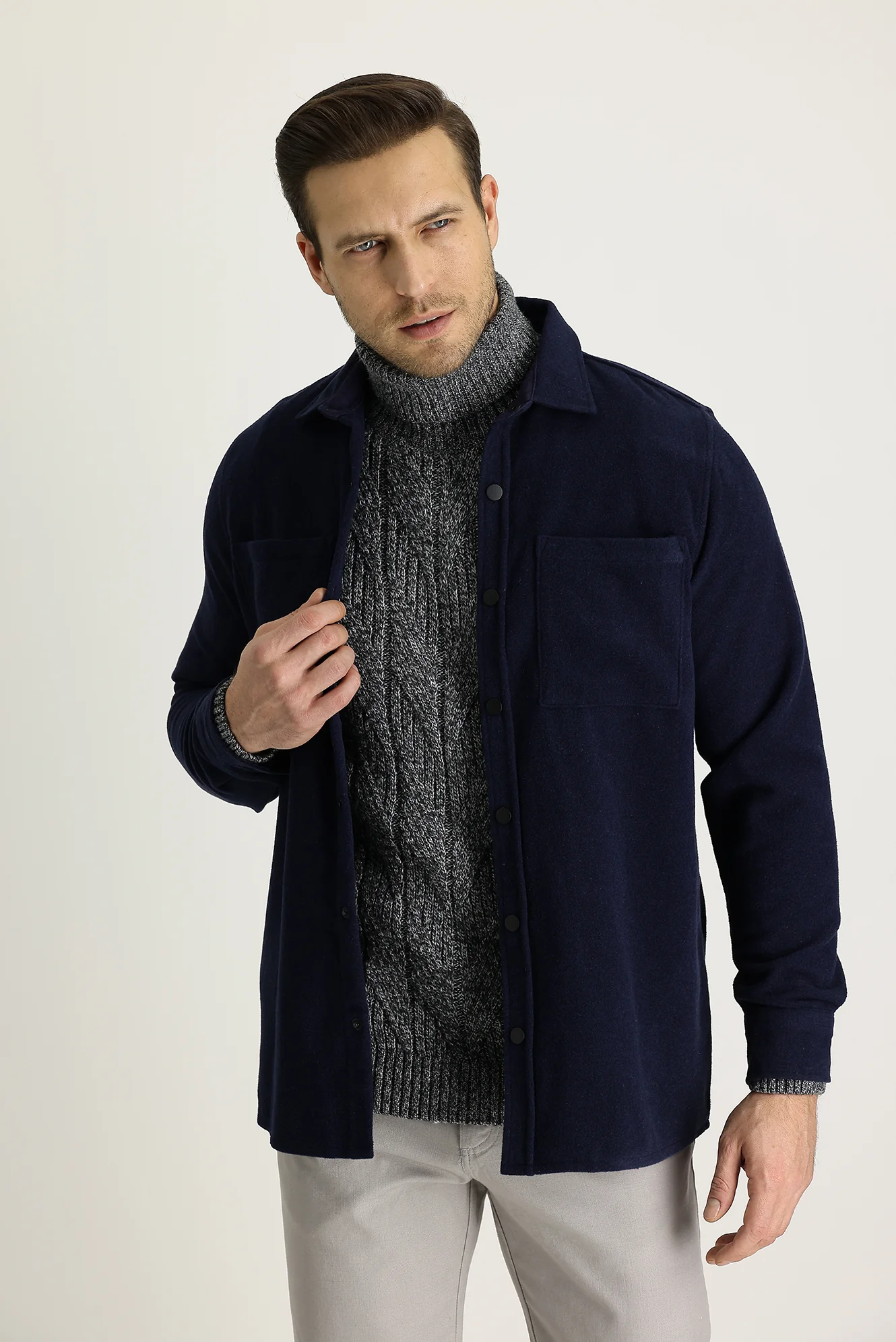 Koyu Lacivert Slim Fit Dar Kesim Shacket Gömlek / Mont - Image 2