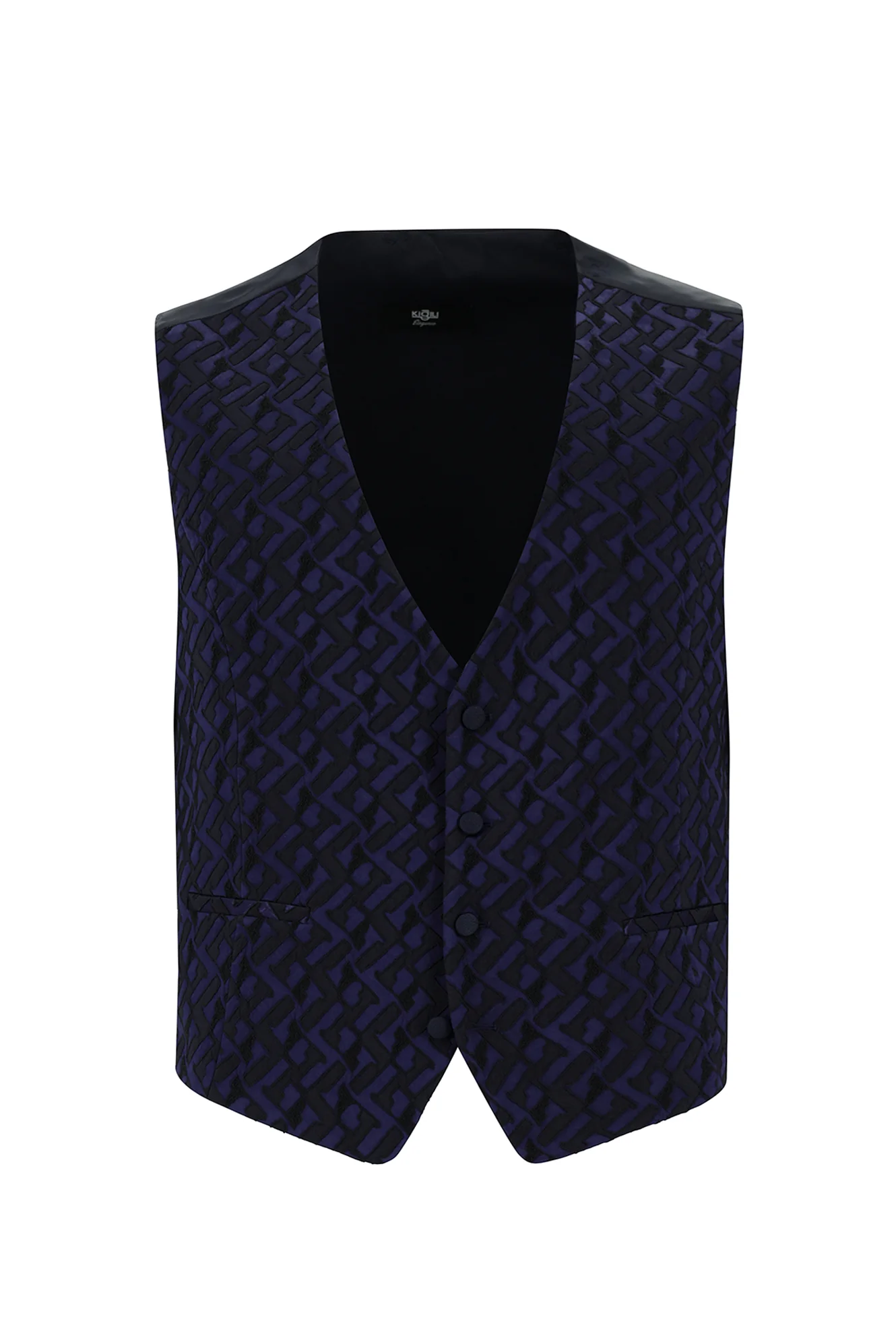 Koyu Lacivert 7 Drop Slim Fit Dar Kesim Sivri Yaka Desenli Yelekli Smokin & Damatlık - Image 4